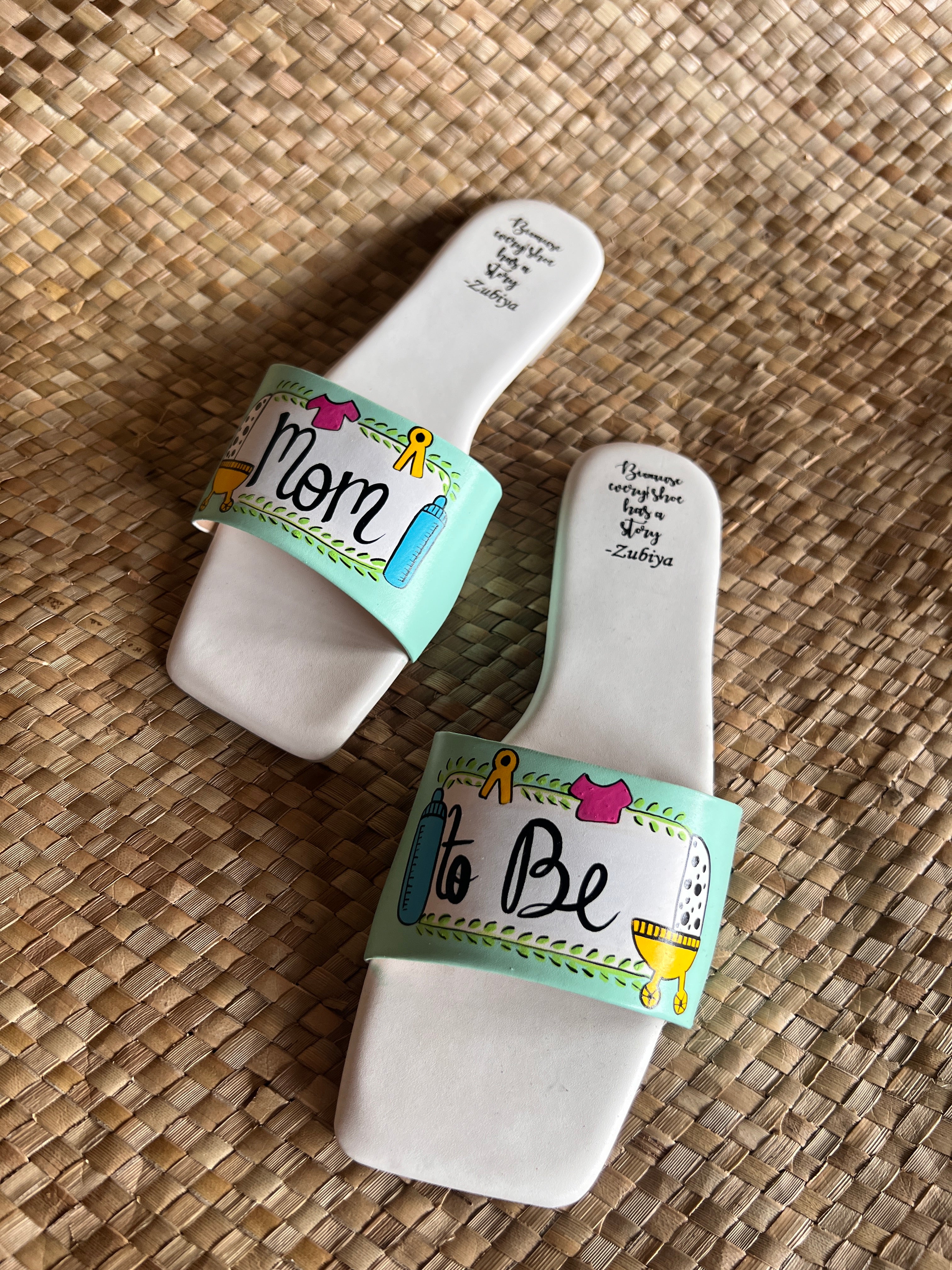 Mom to be Sq Toe aqua green Slides