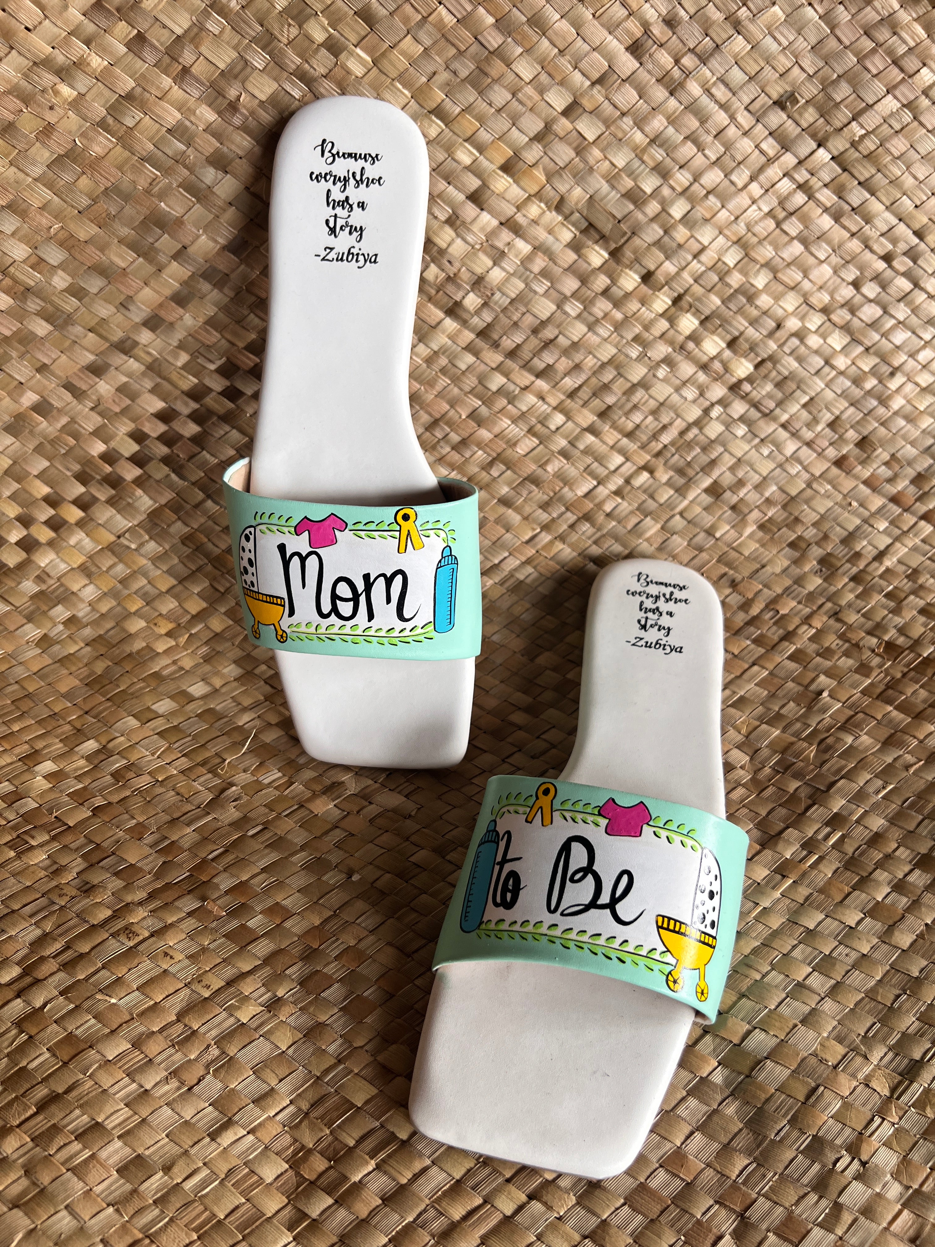 Mom to be Sq Toe aqua green Slides