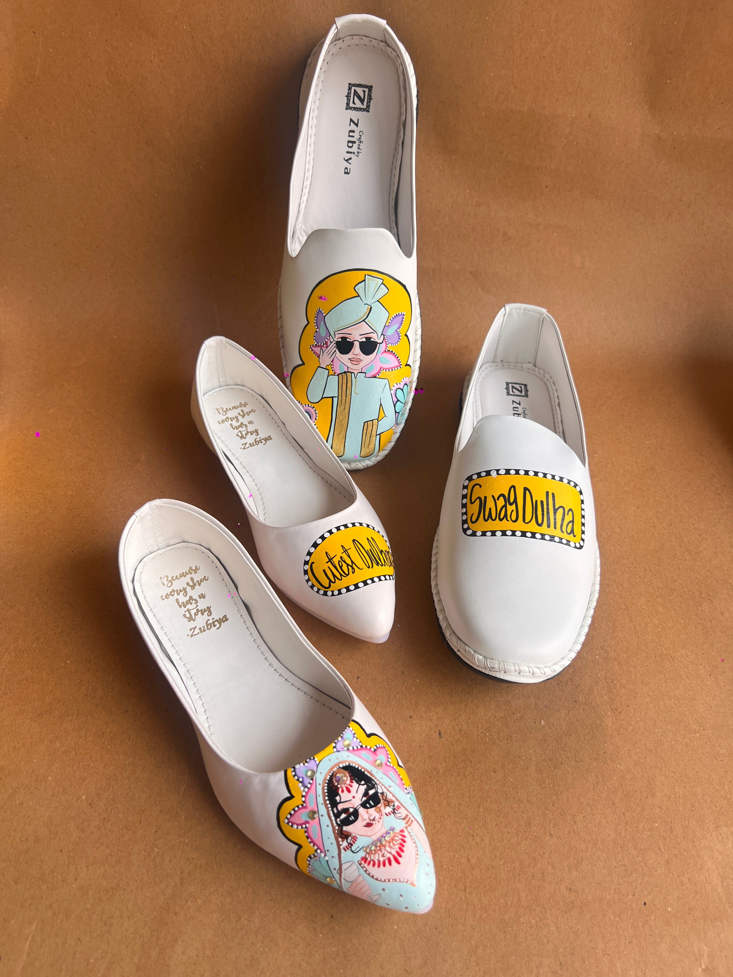 White - yellow juttis couple combo