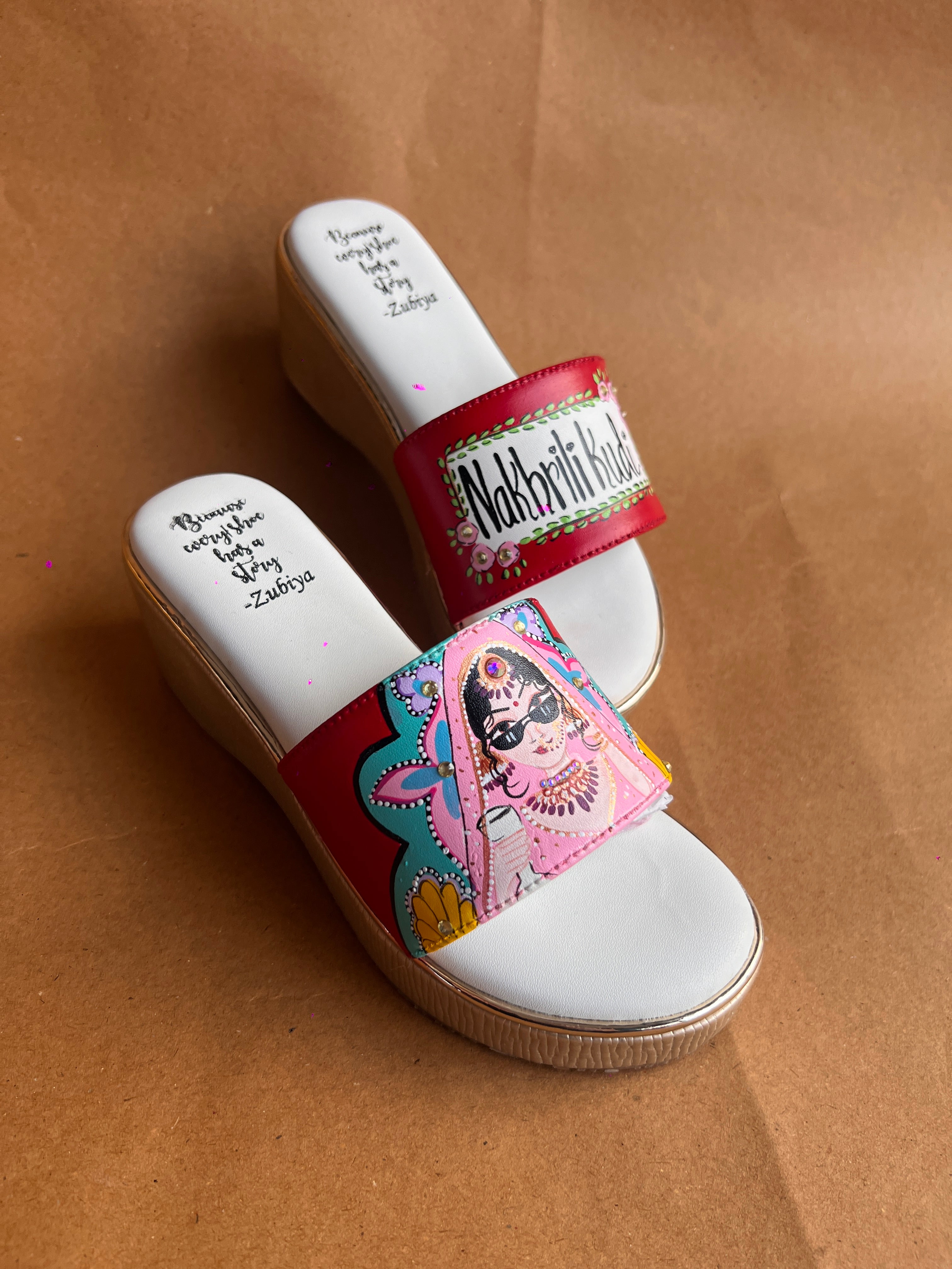 Maroon golden wedges swag dulhan heels