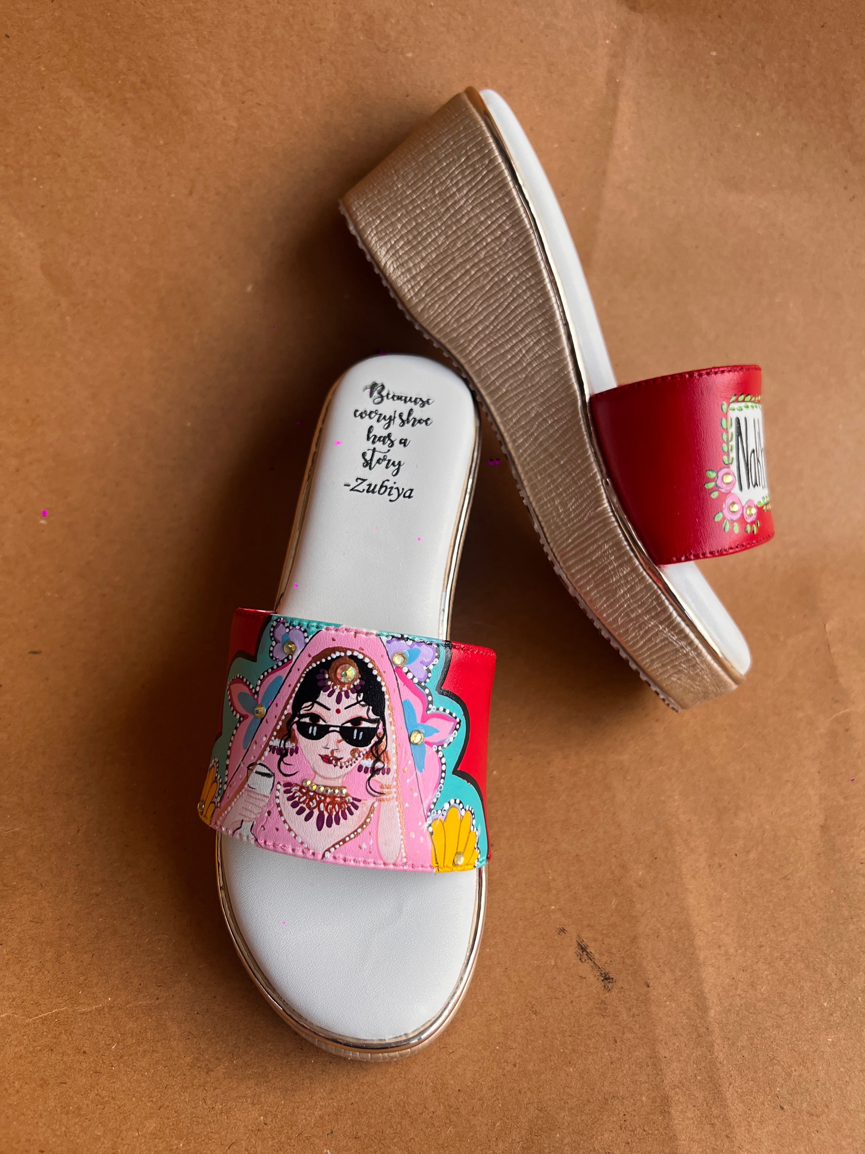 Maroon golden wedges swag dulhan heels