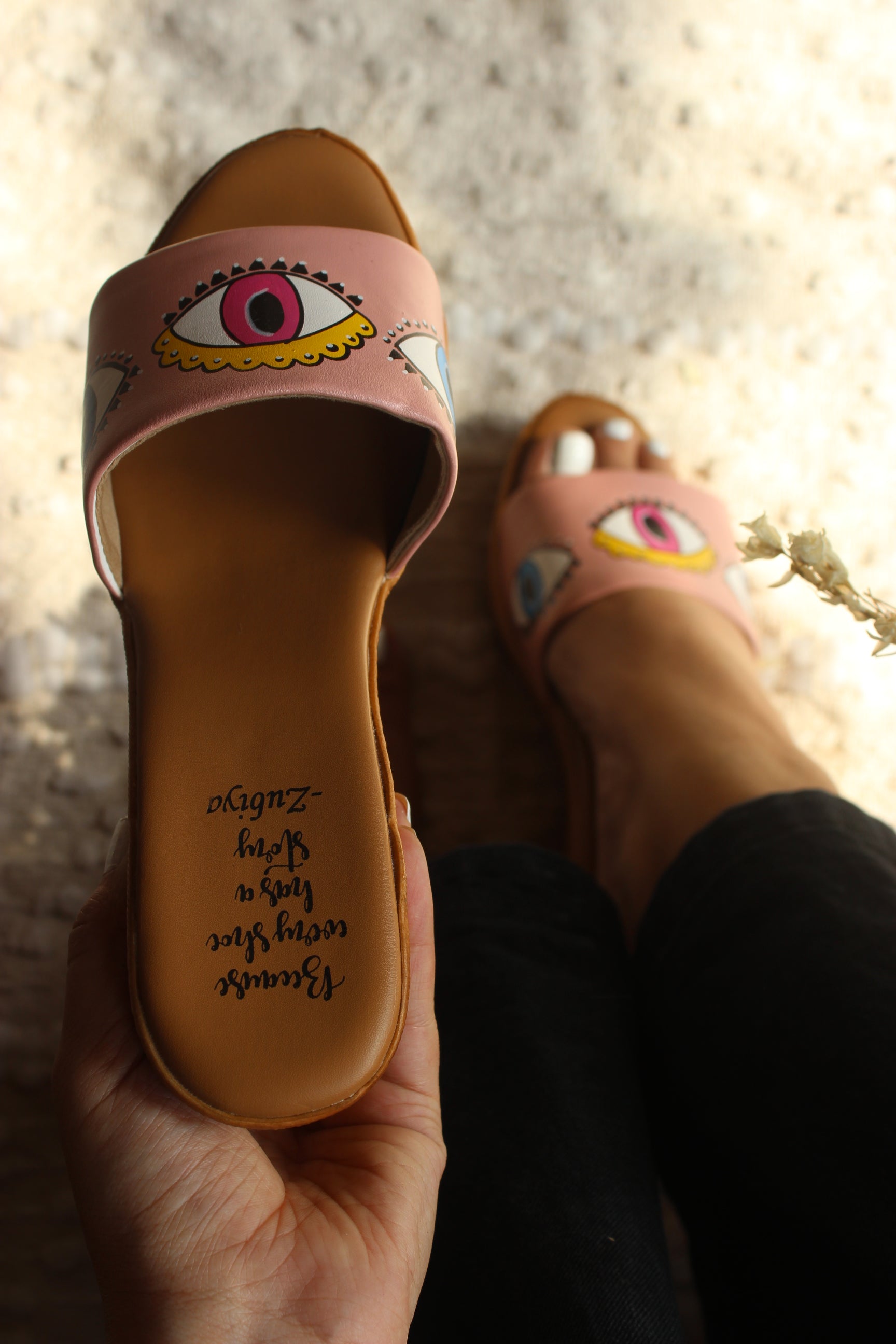 Peach evil eyes wedges