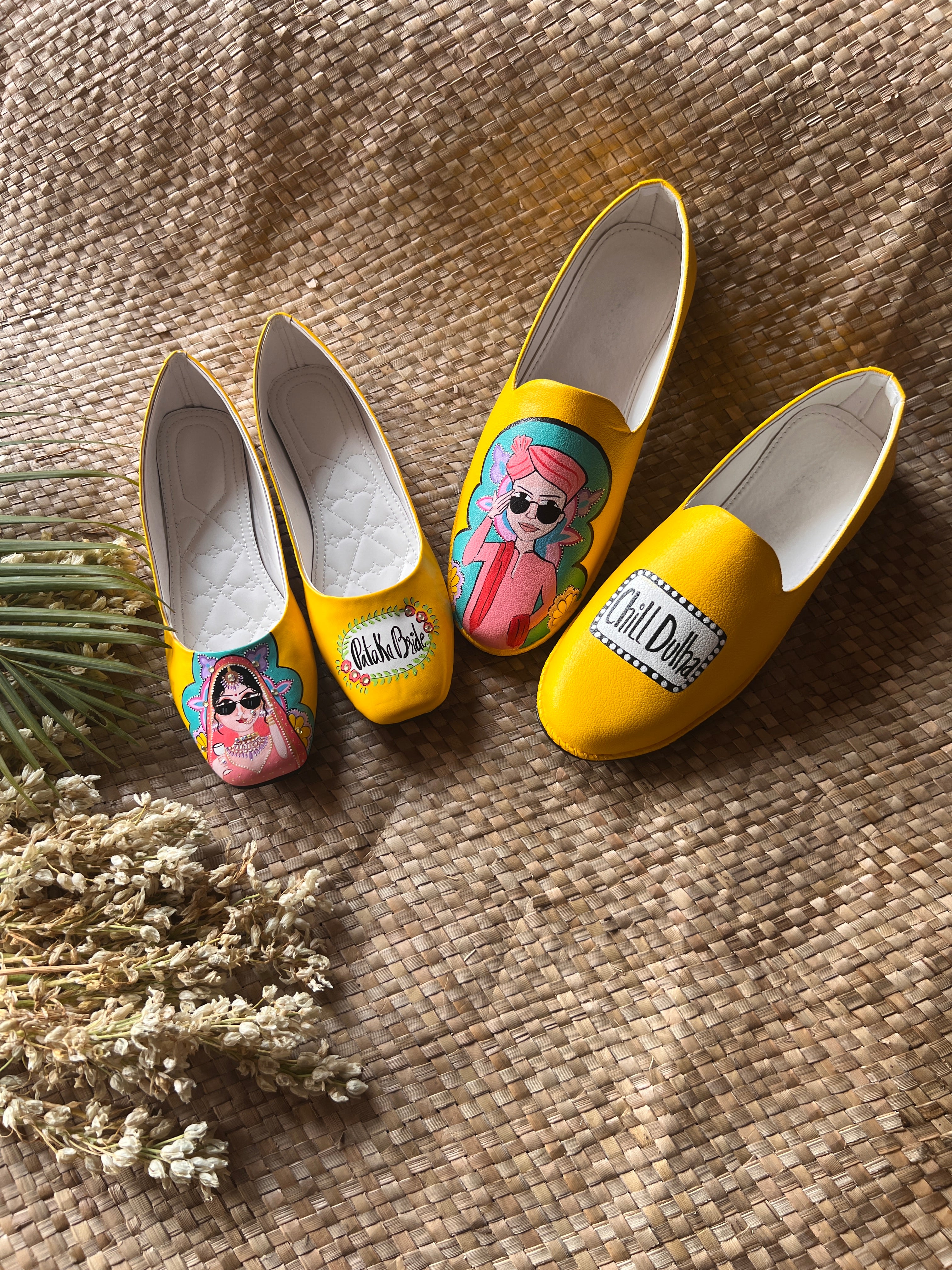 Pataka bride - chill dulha yellow juttis couple combo
