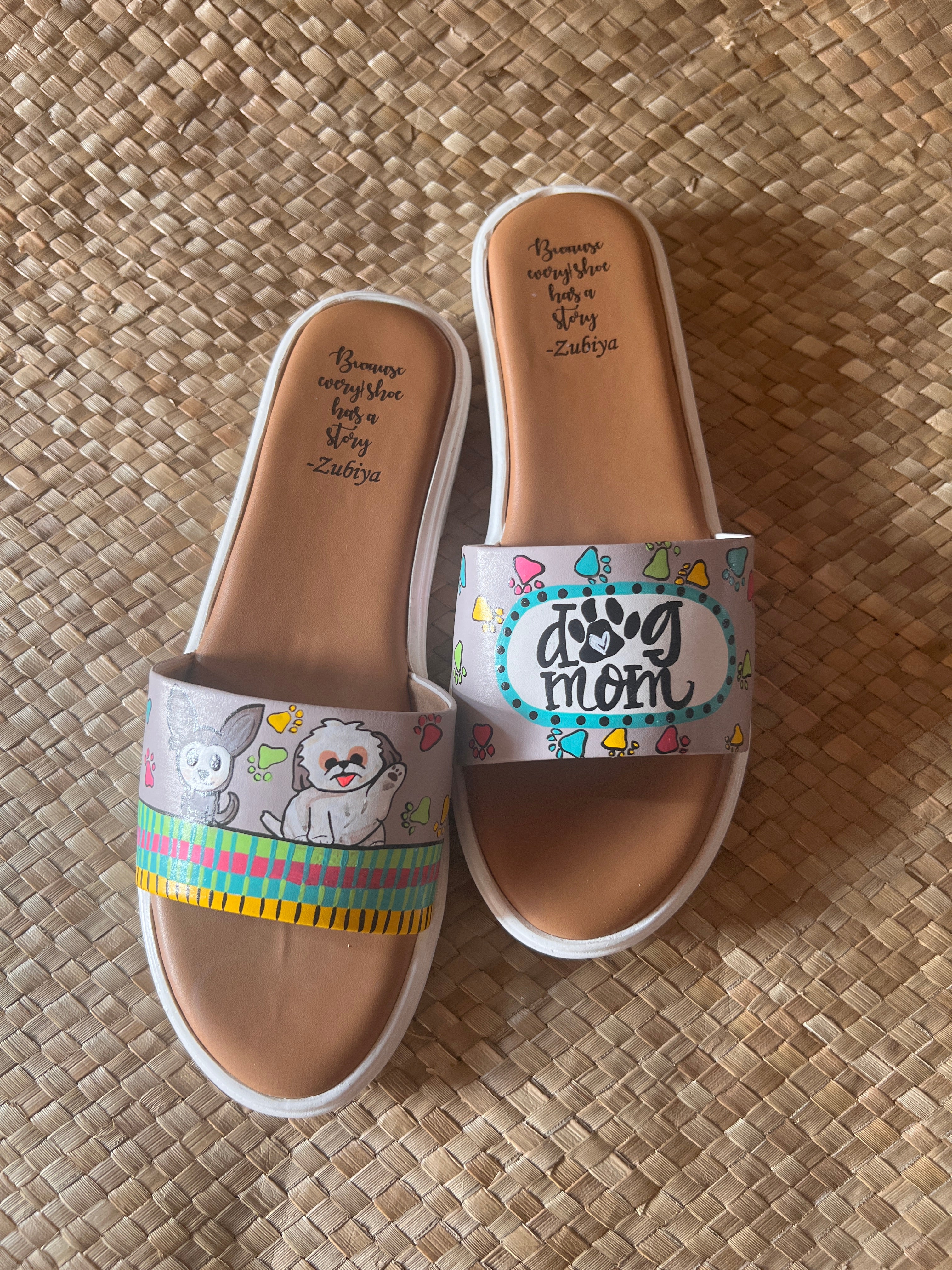 Dog mom white sole slider