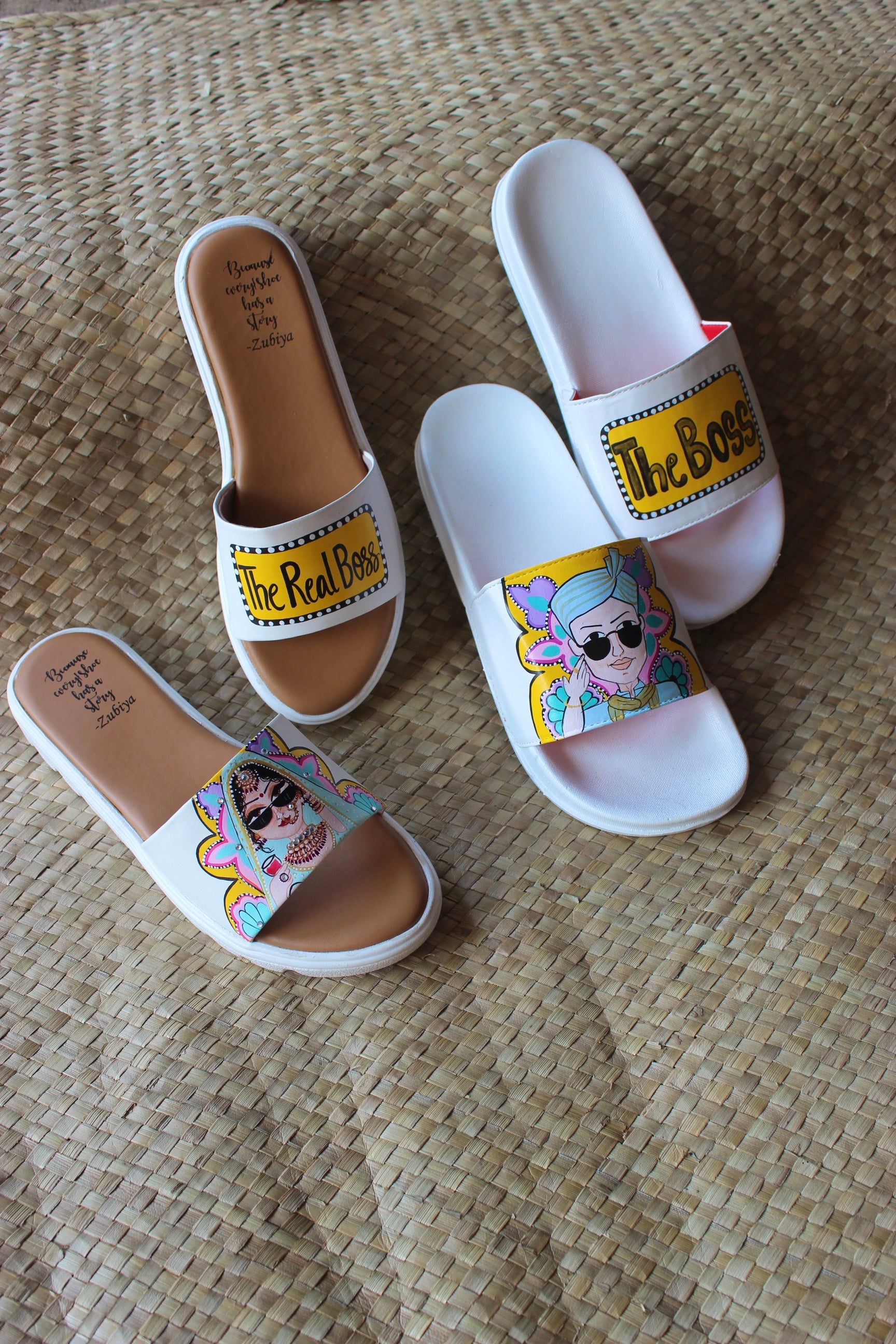 Boss Sliders white-yellow swag couple flats combo