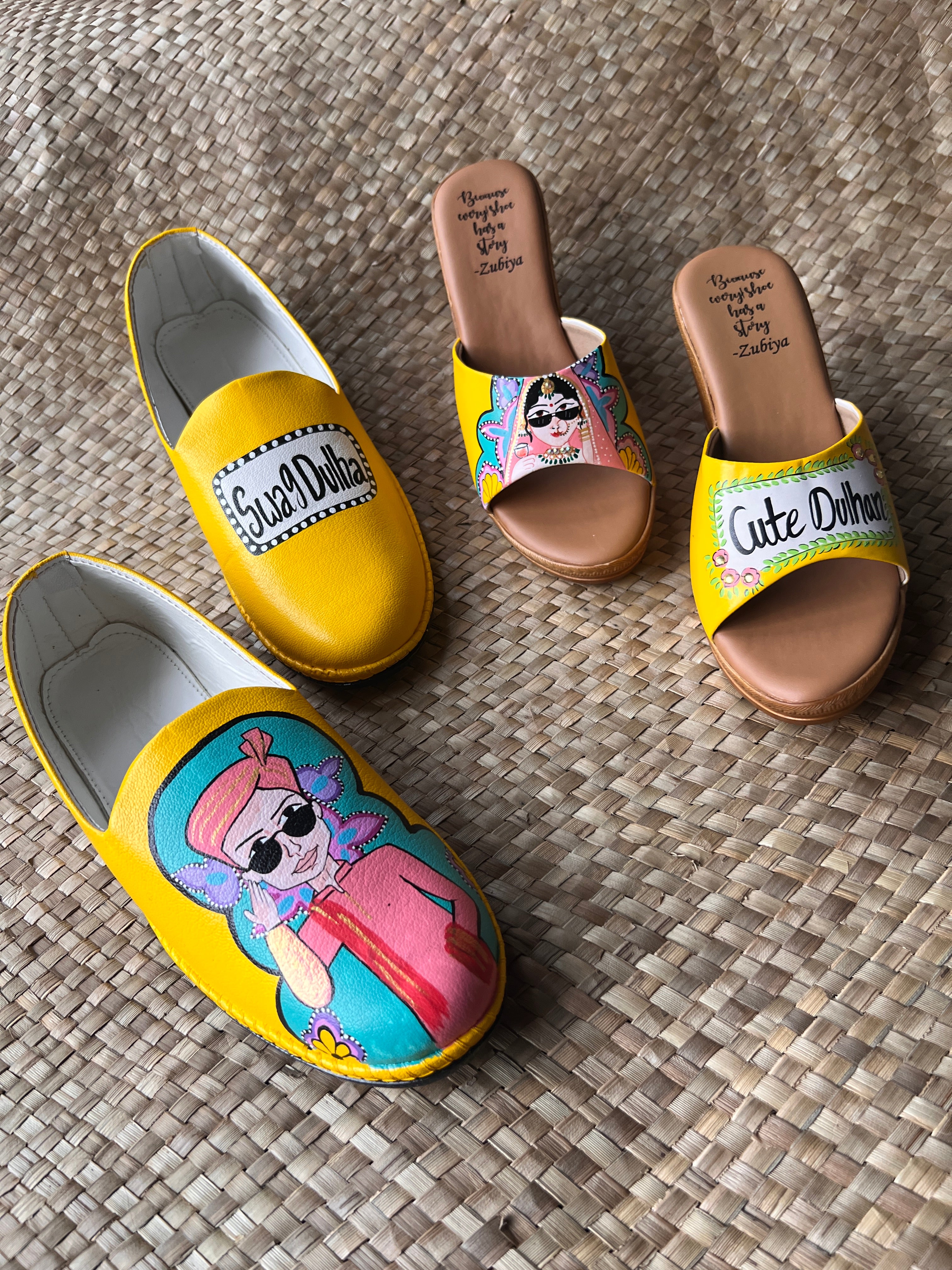 Yellow Mojris and 3.5 inch wedges heel couple Combo