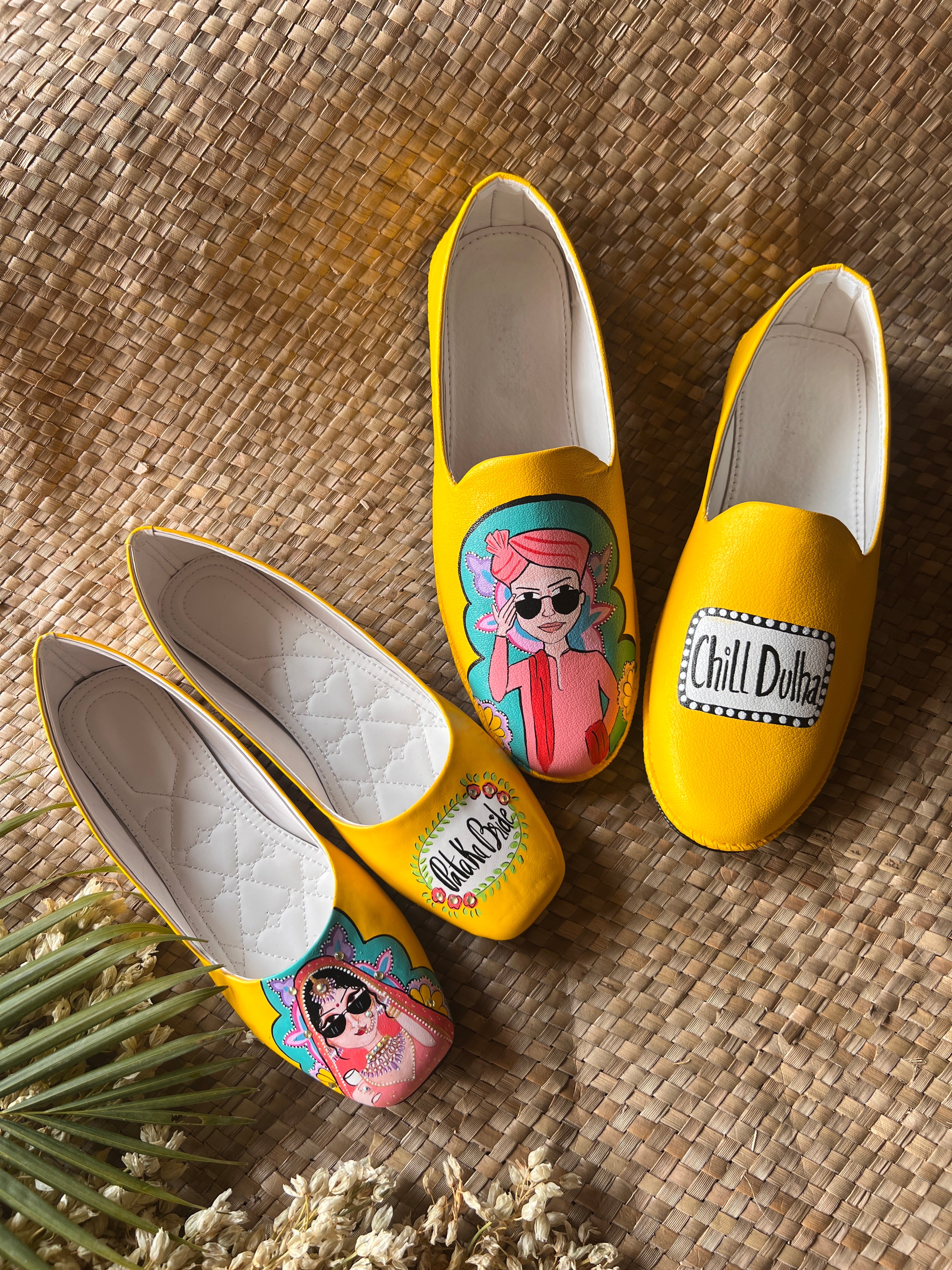 Pataka bride - chill dulha yellow juttis couple combo