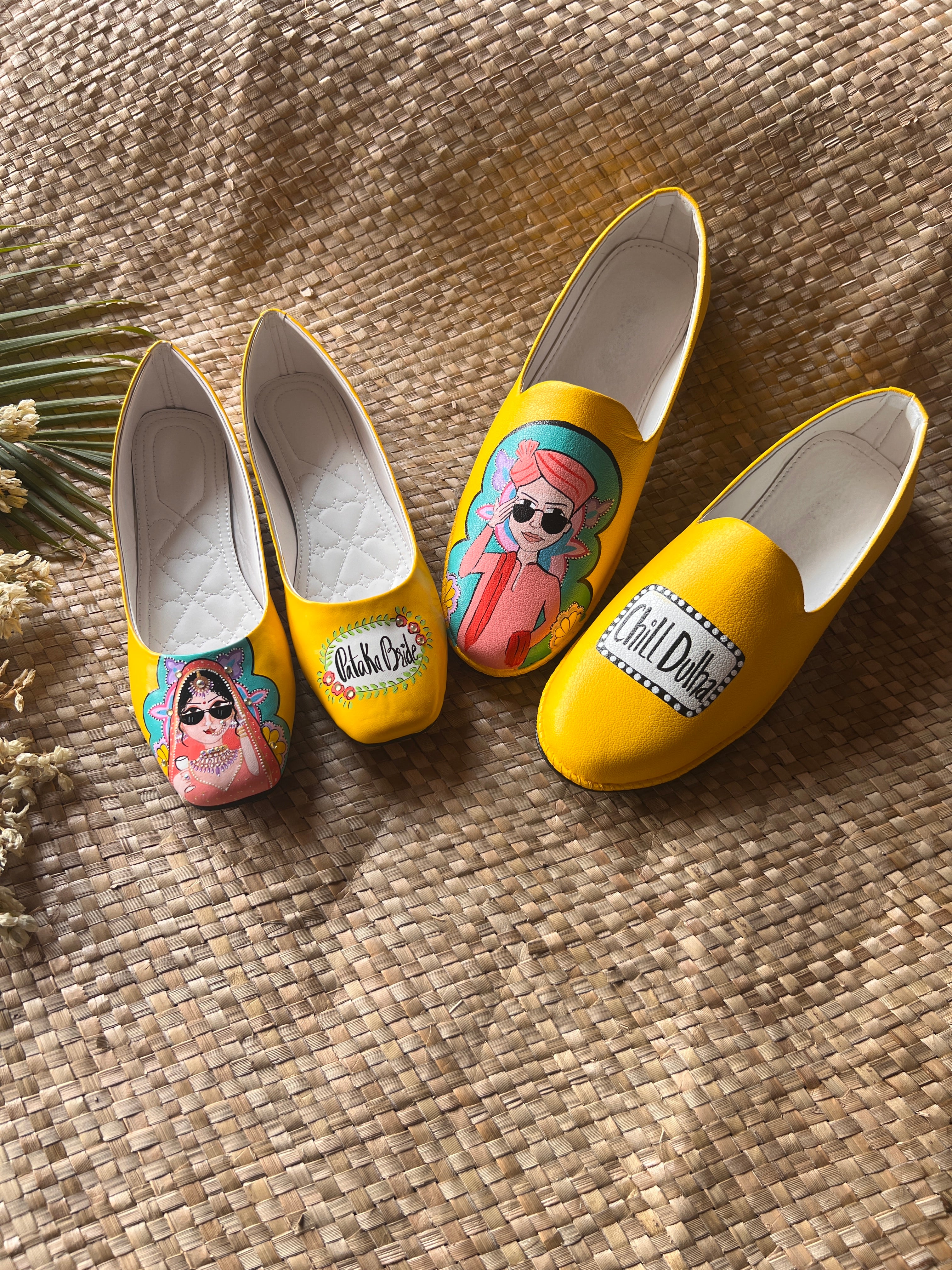 Pataka bride - chill dulha yellow juttis couple combo