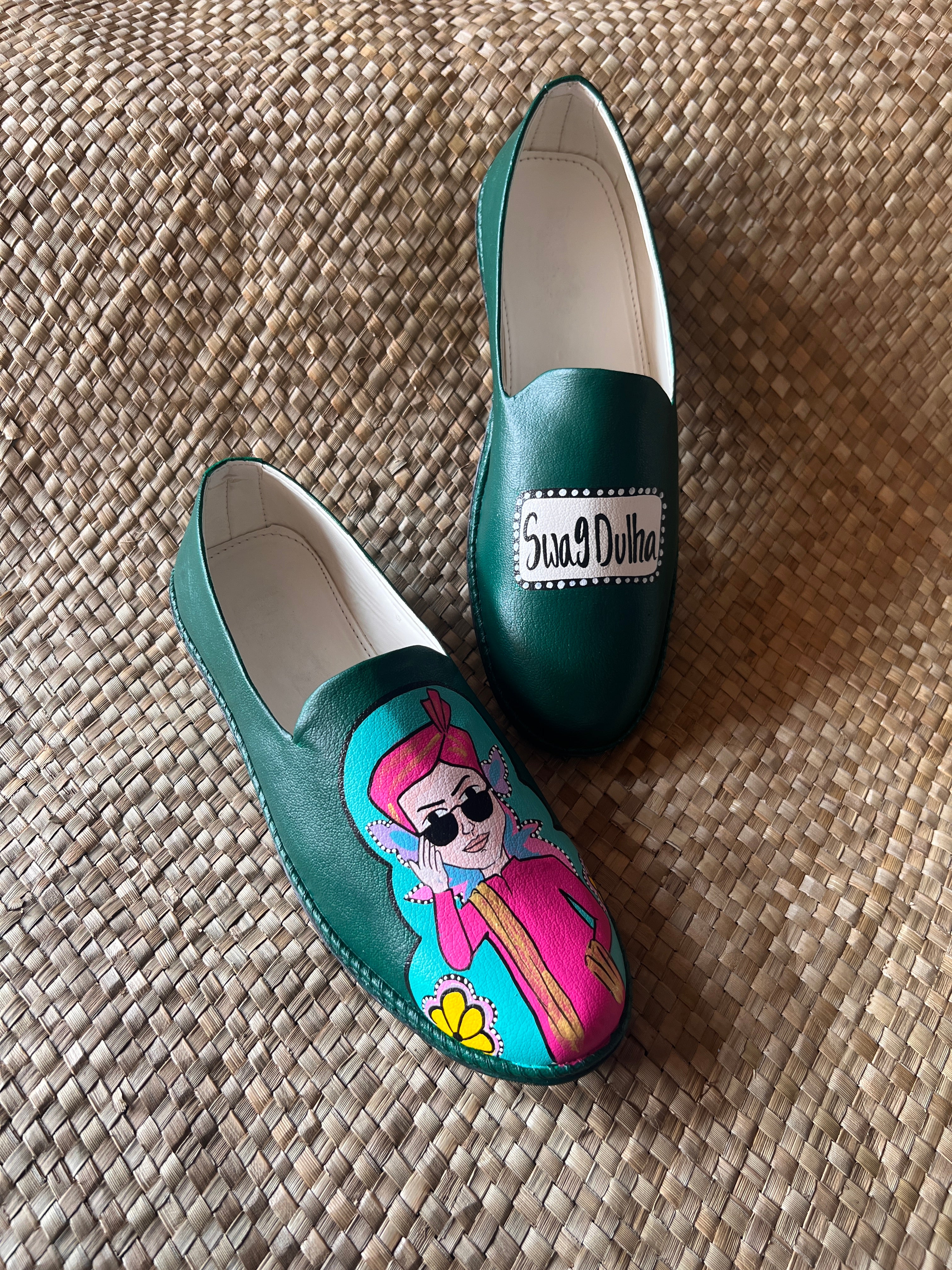 Emerald green Mojris and wedges heel couple Combo