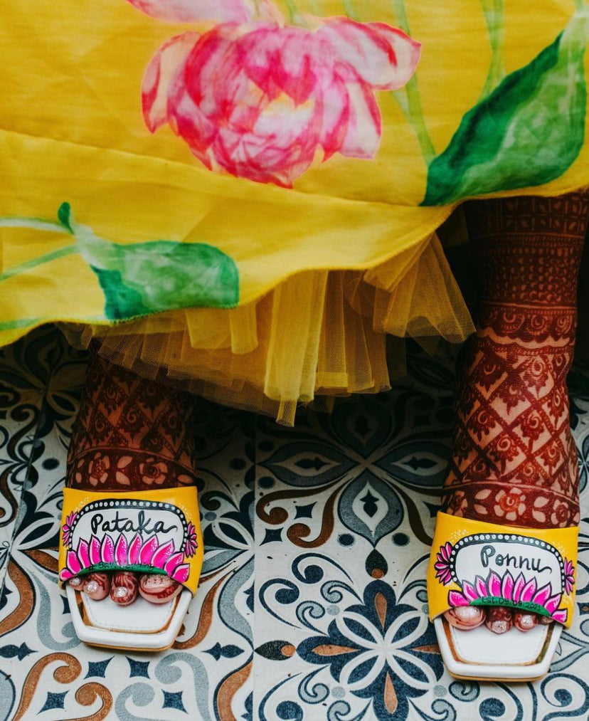 Pataka Dulhan Yellow Lotus- 2 Inch Heel