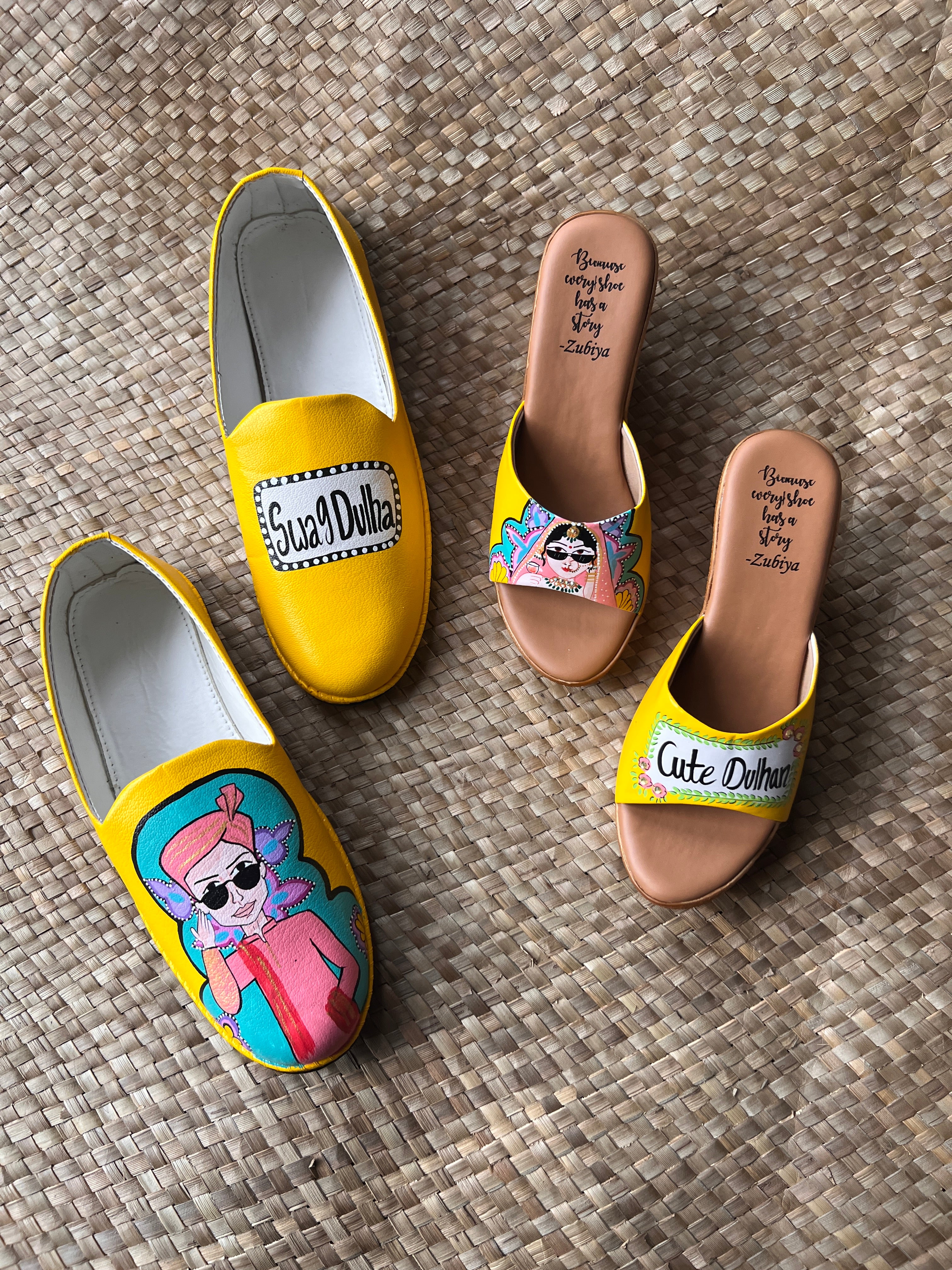 Yellow Mojris and 3.5 inch wedges heel couple Combo