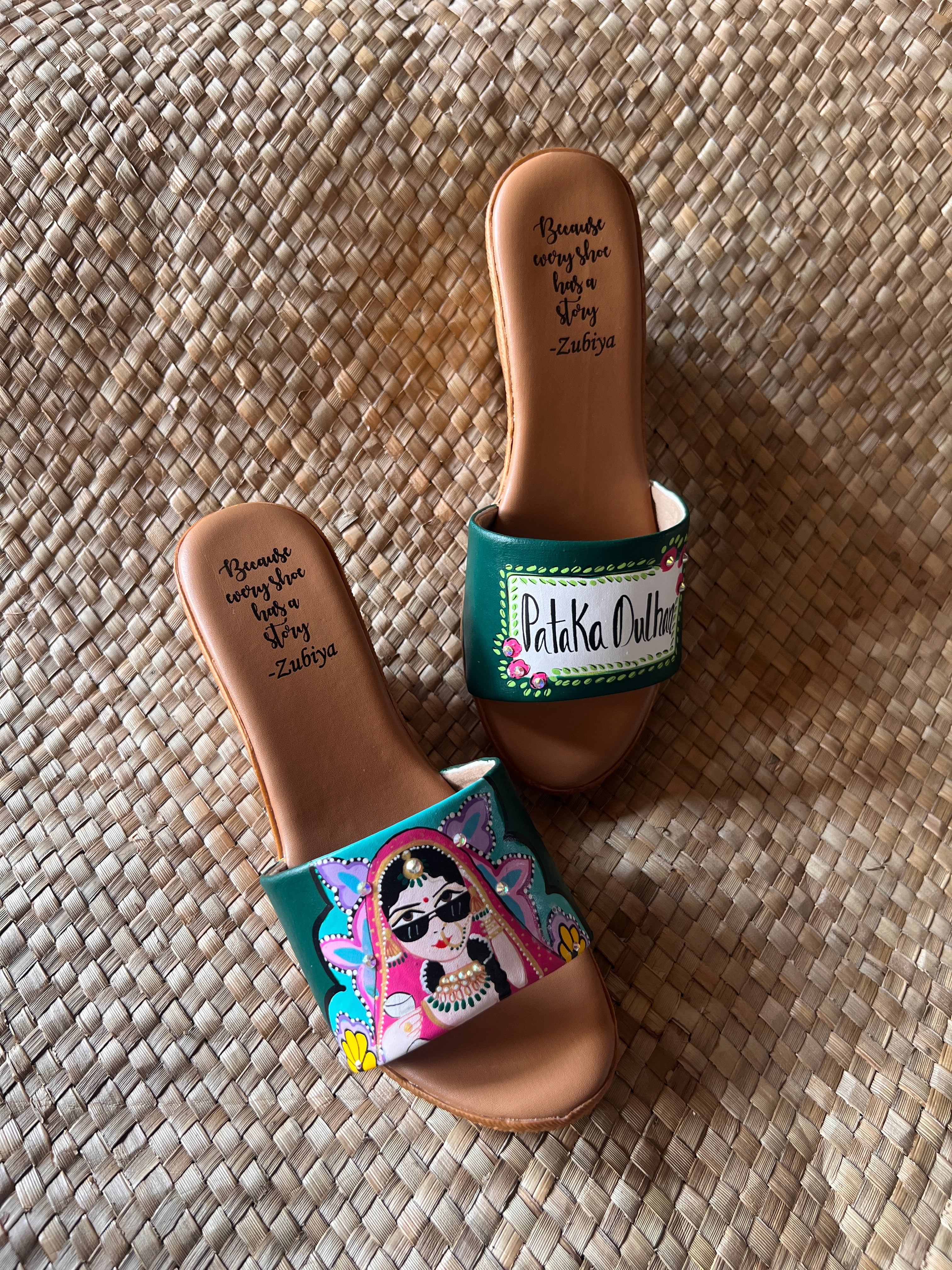 Emerald green Mojris and wedges heel couple Combo