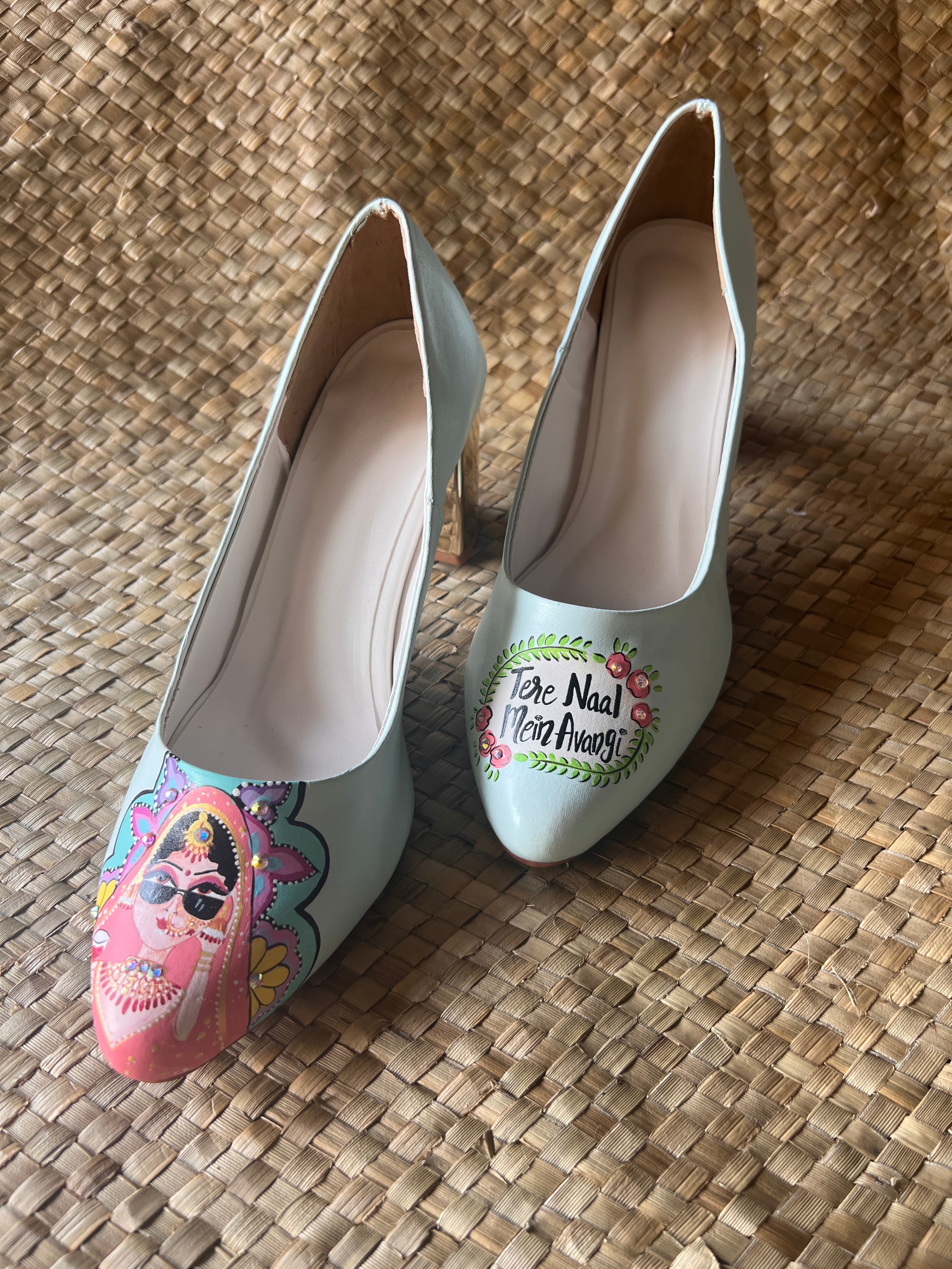 Powder blue Swag dulhan 3.5 inch block pumps