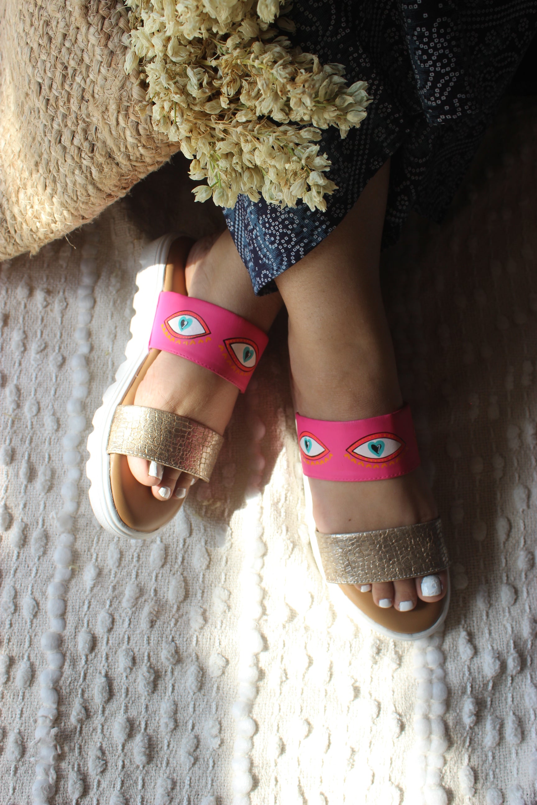 DOUBLE STRAPPY hot pink evil eye  ZUBIS