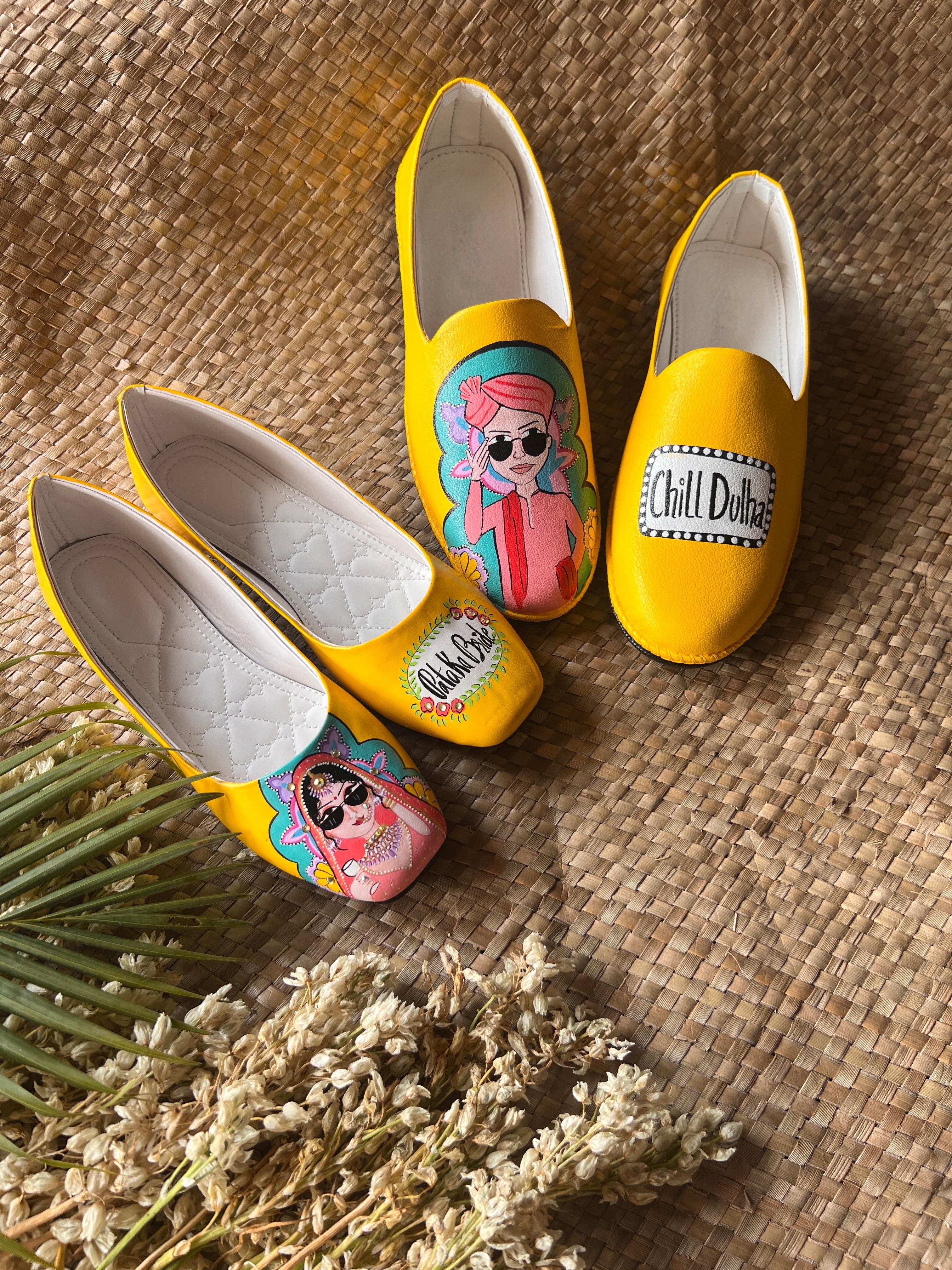 Pataka bride - chill dulha yellow juttis couple combo
