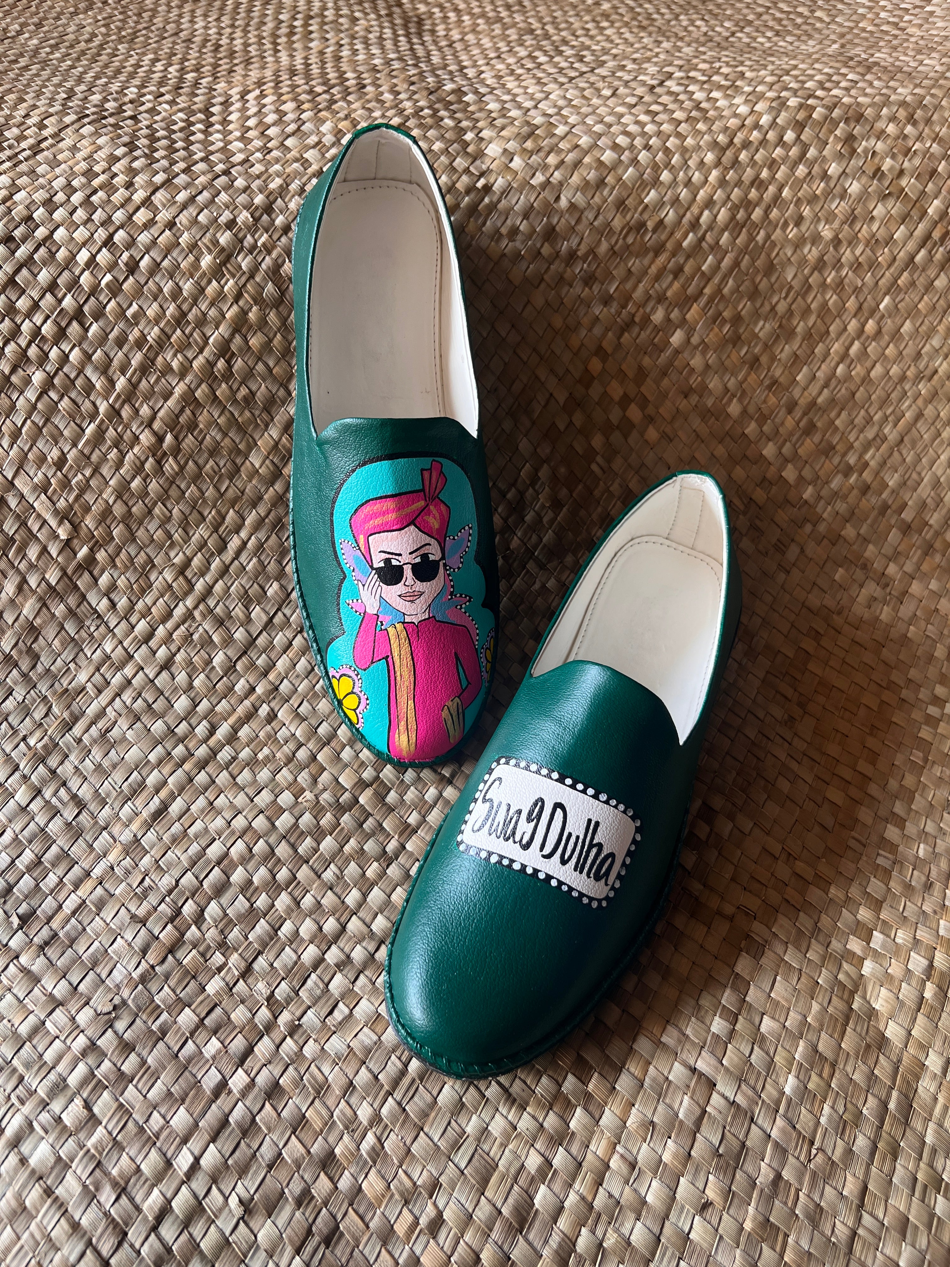 Emerald green Mojris and wedges heel couple Combo