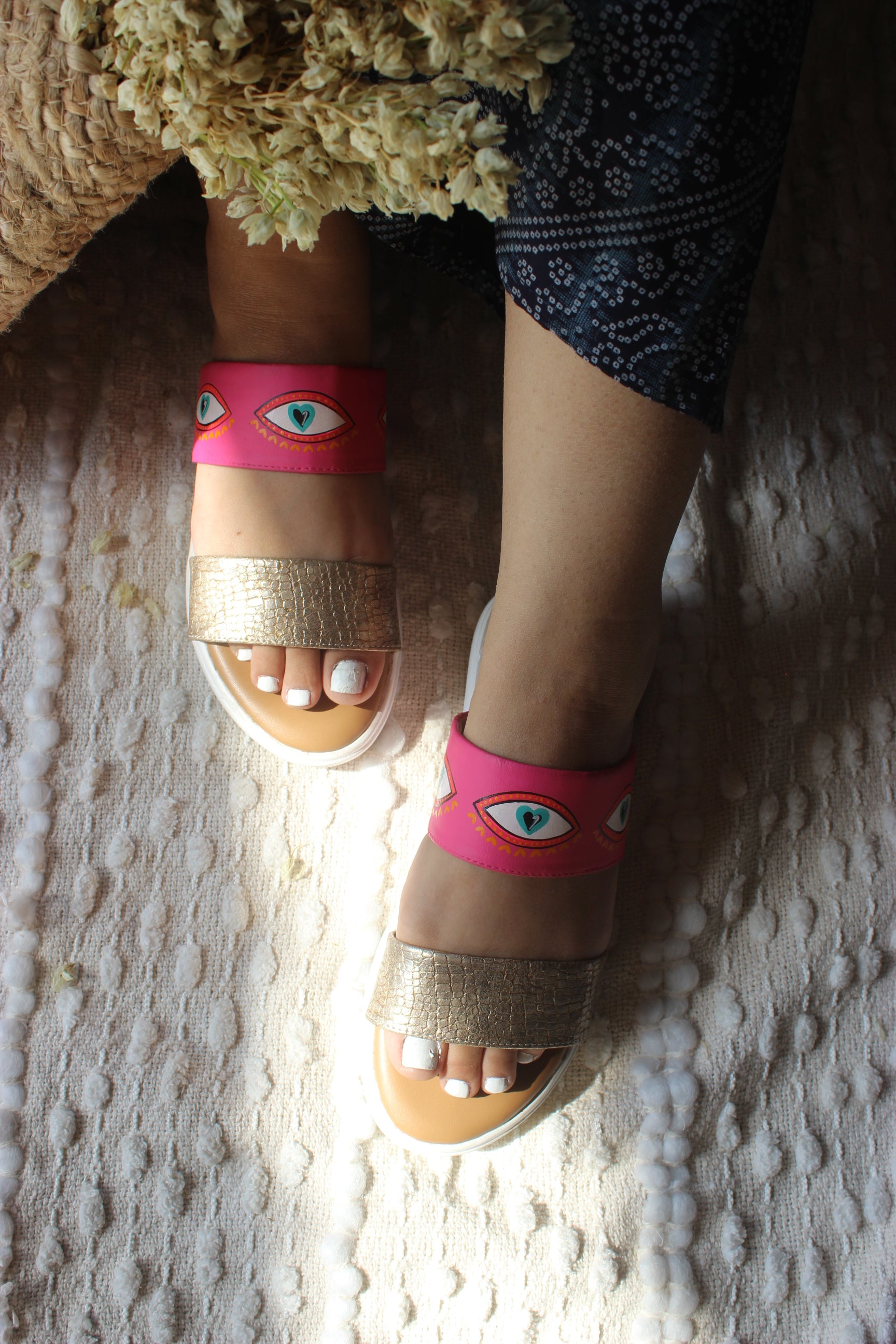 DOUBLE STRAPPY hot pink evil eye  ZUBIS