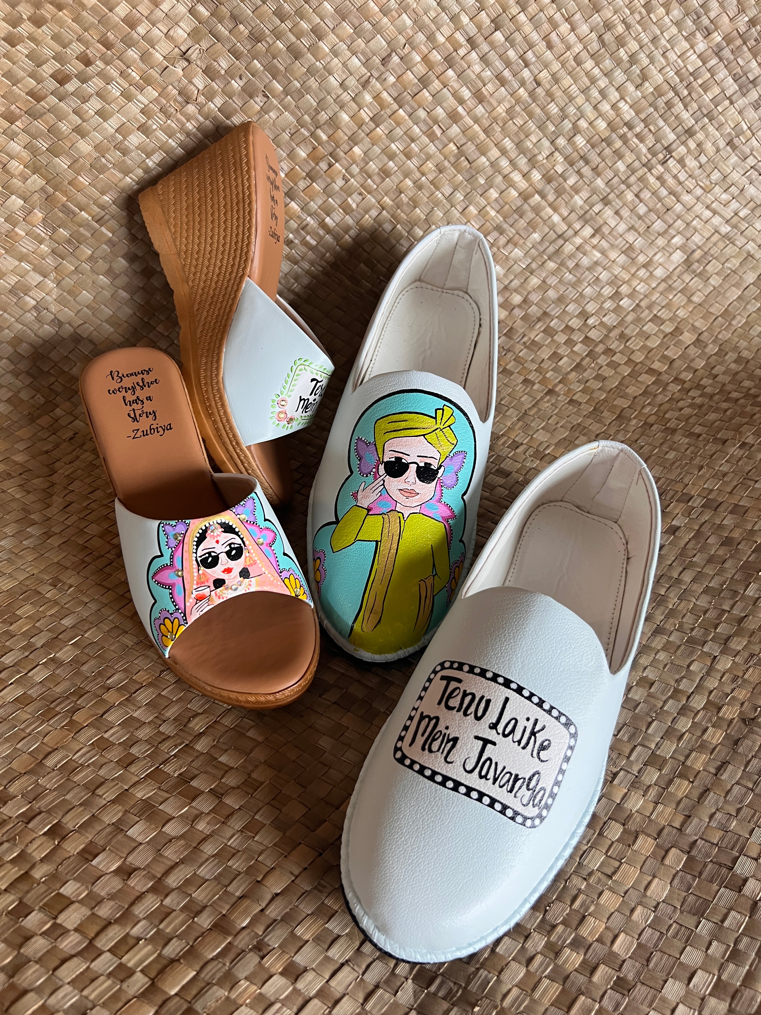 Powder blue Mojris and 3.5inch wedges heel couple Combo