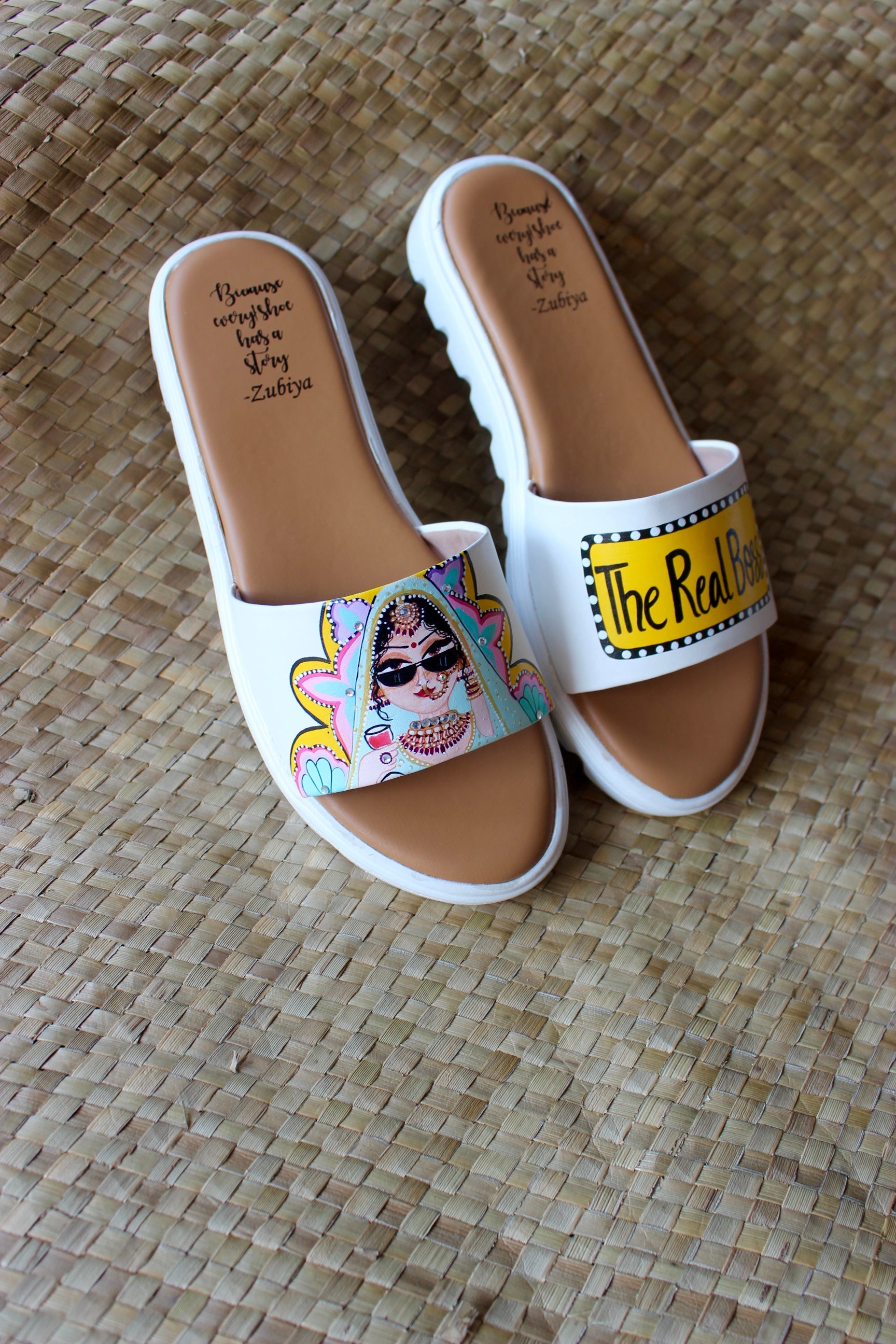 Boss Sliders white-yellow swag couple flats combo