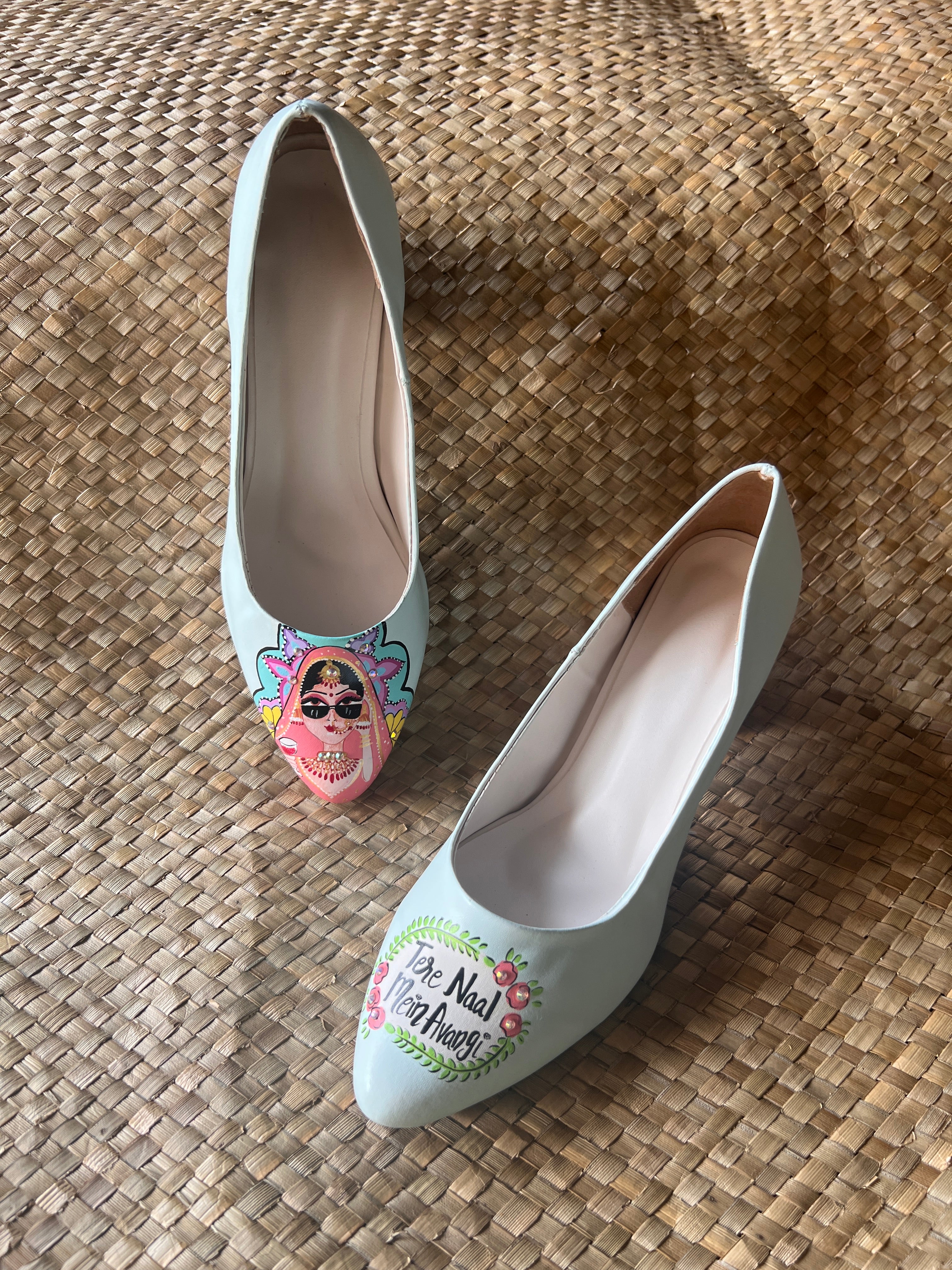 Powder blue Swag dulhan 3.5 inch block pumps