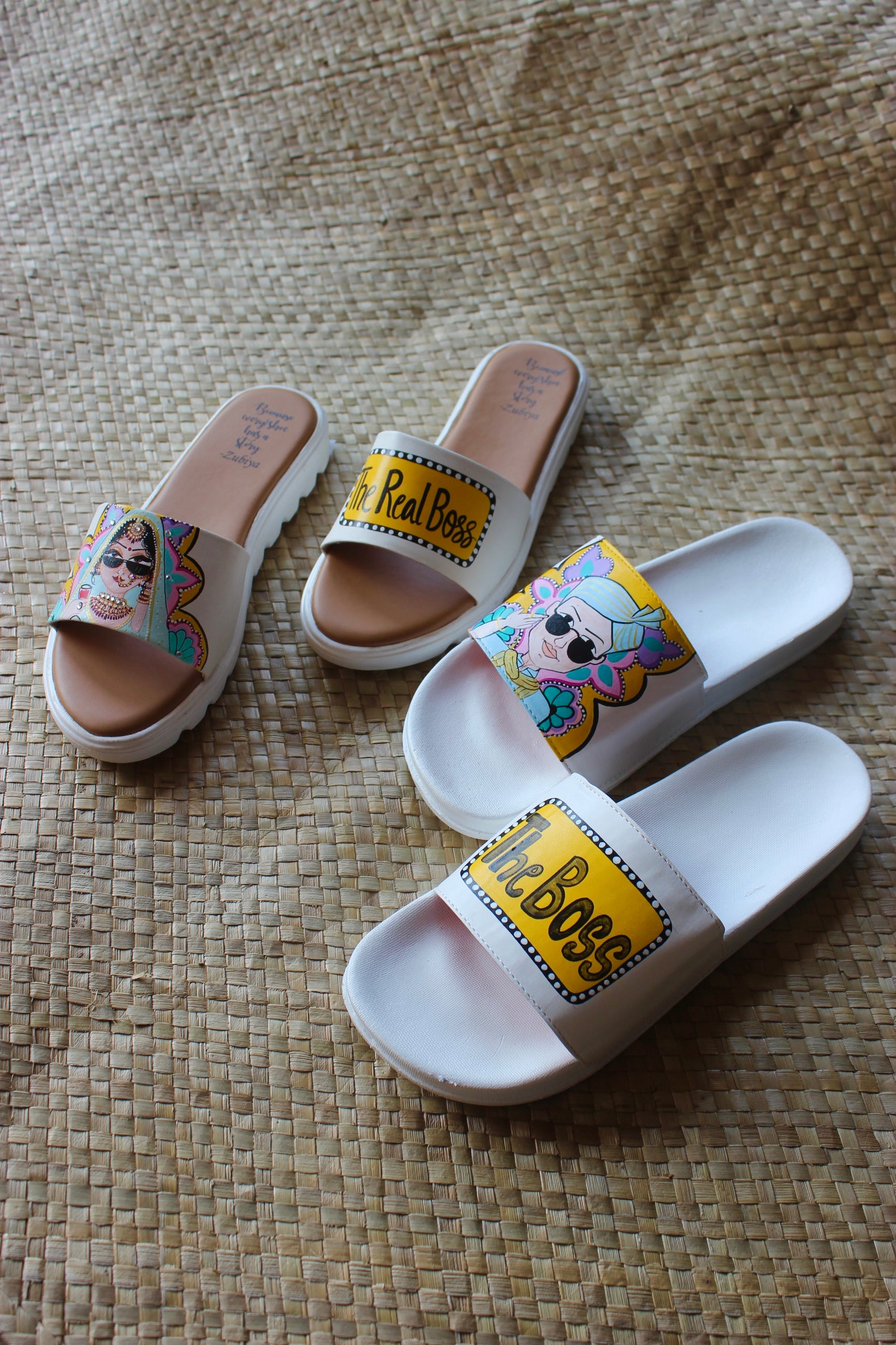 Boss Sliders white-yellow swag couple flats combo