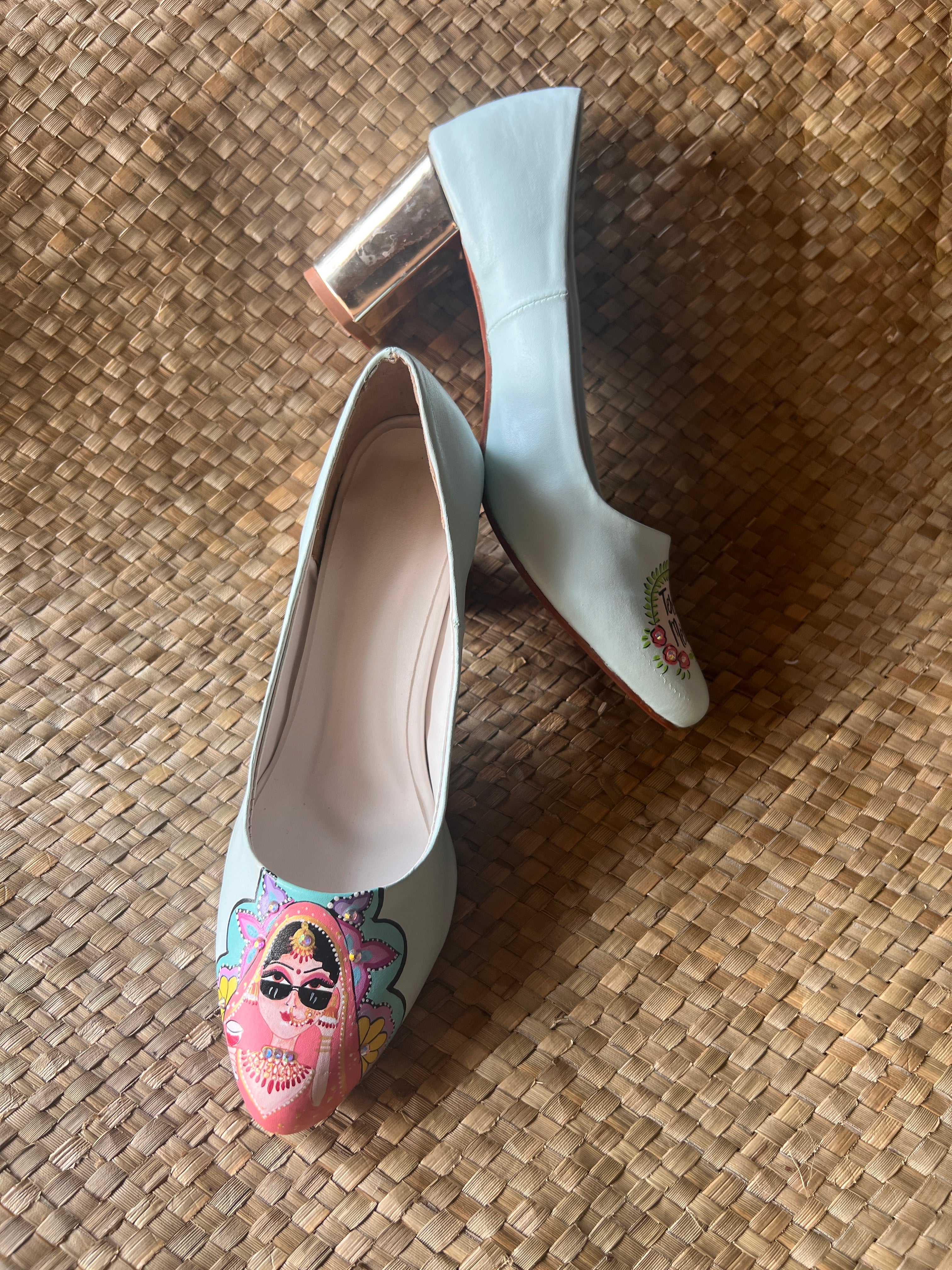 Powder blue Swag dulhan 3.5 inch block pumps