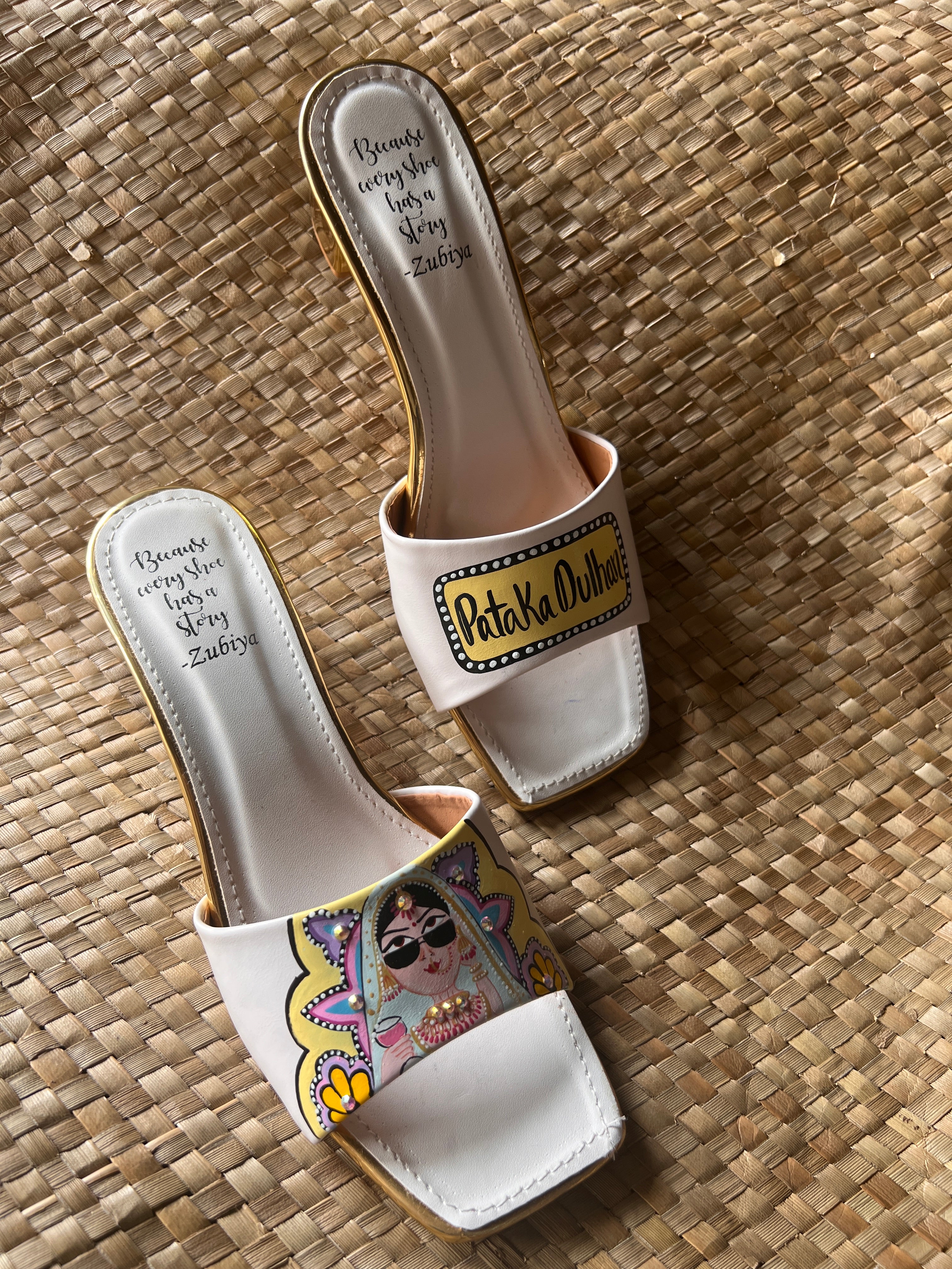 White - lime swag dulhan 2 inch heel