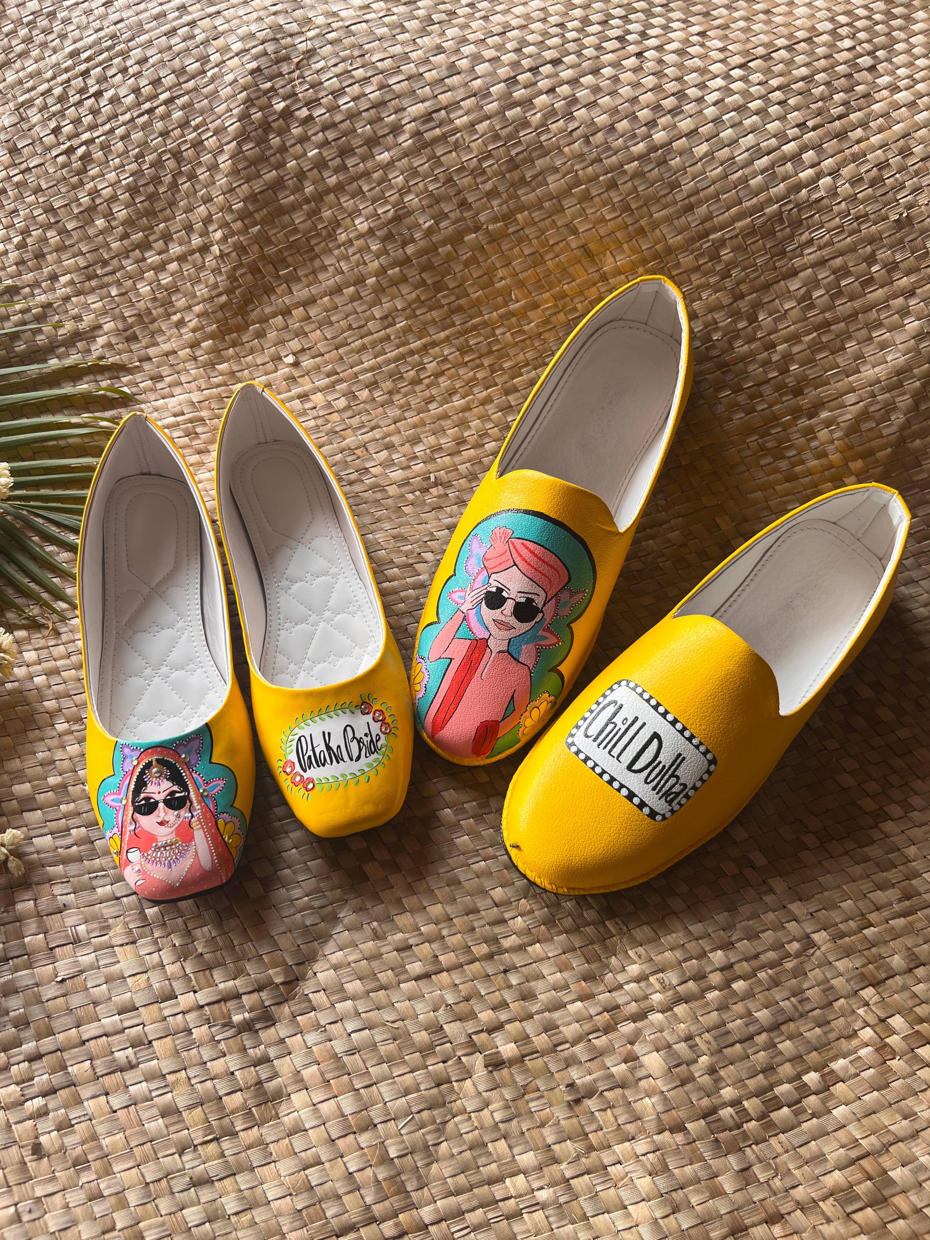 Pataka bride - chill dulha yellow juttis couple combo