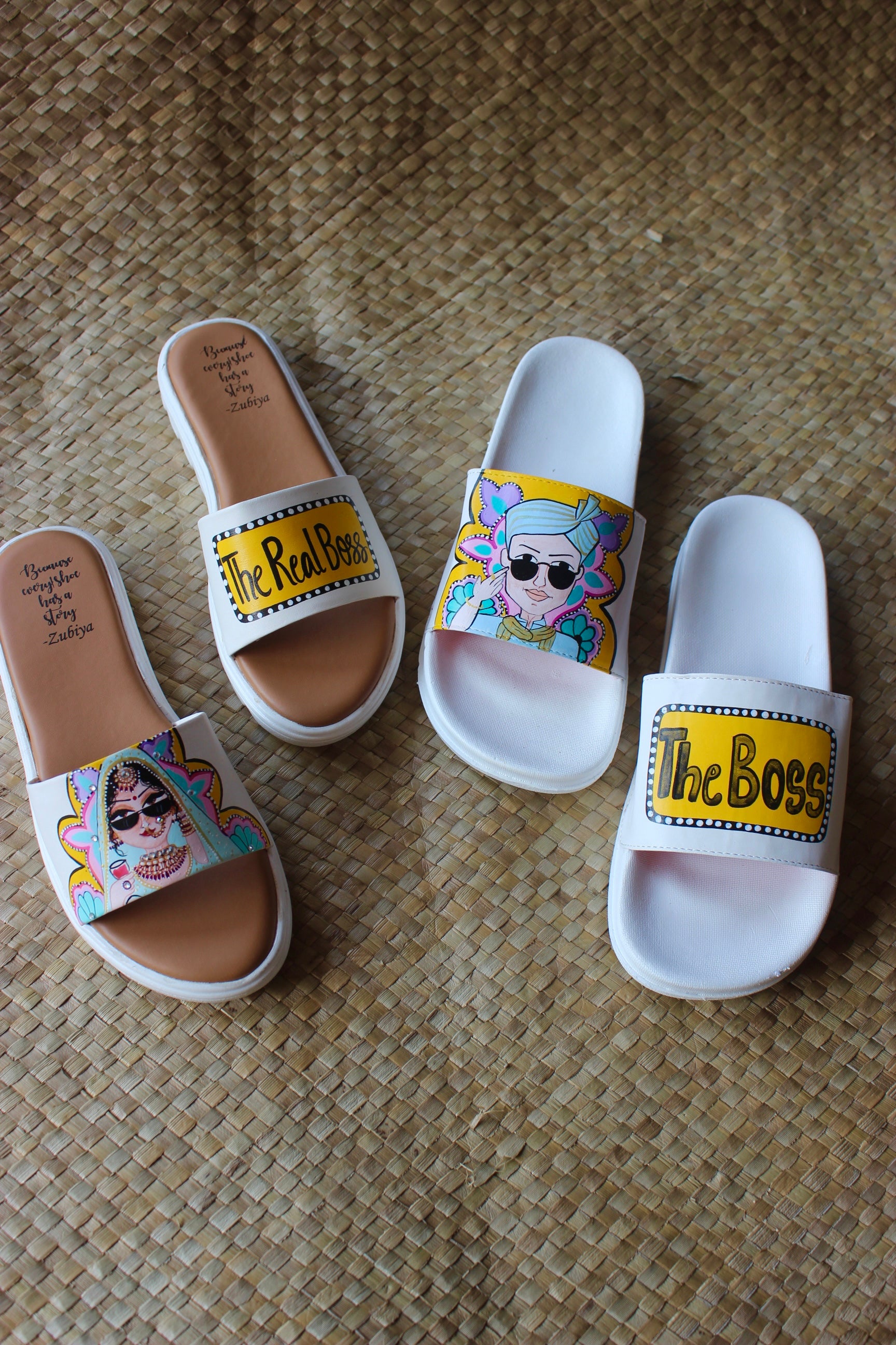 Boss Sliders white-yellow swag couple flats combo