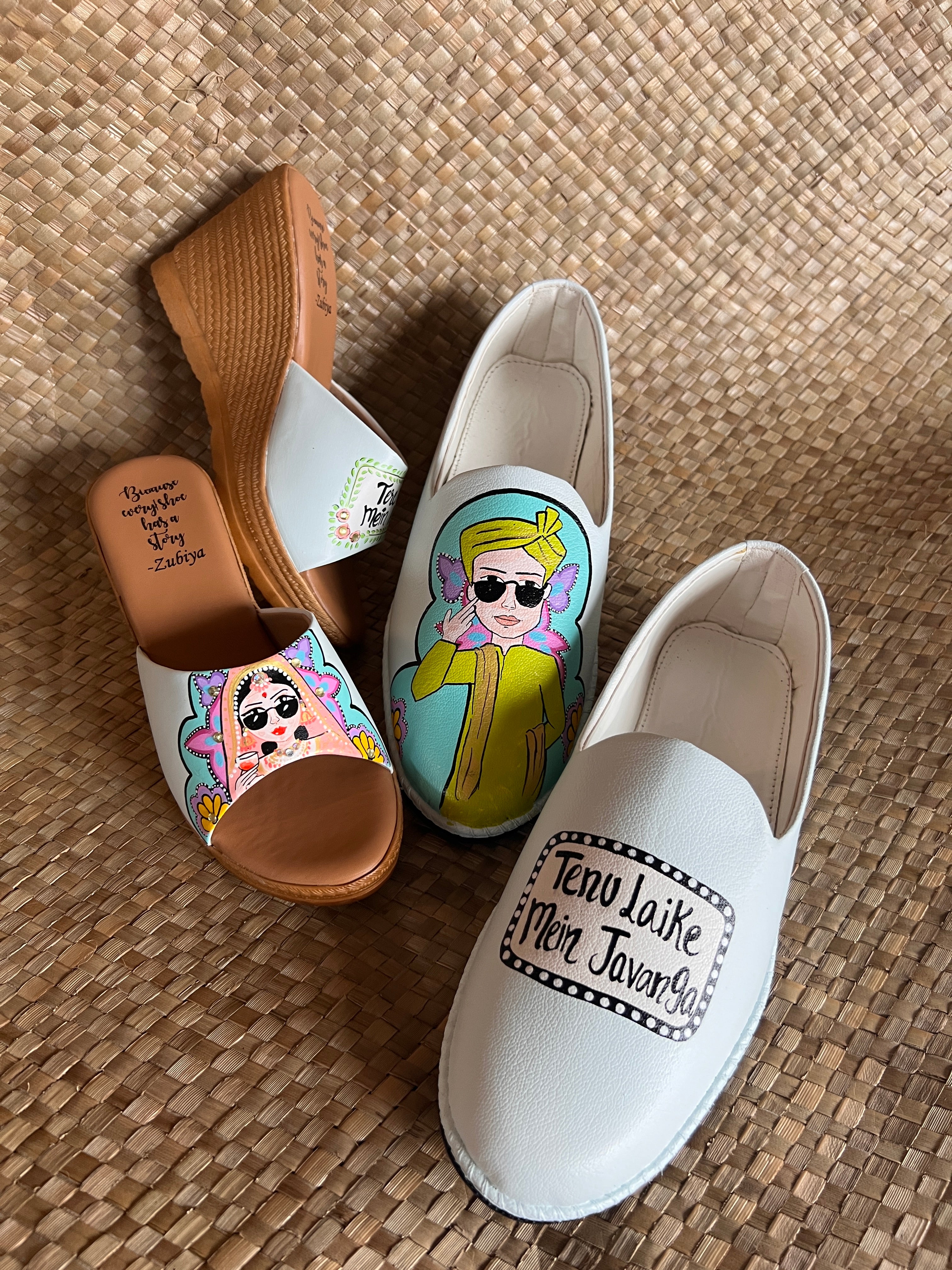 Powder blue Mojris and 3.5inch wedges heel couple Combo