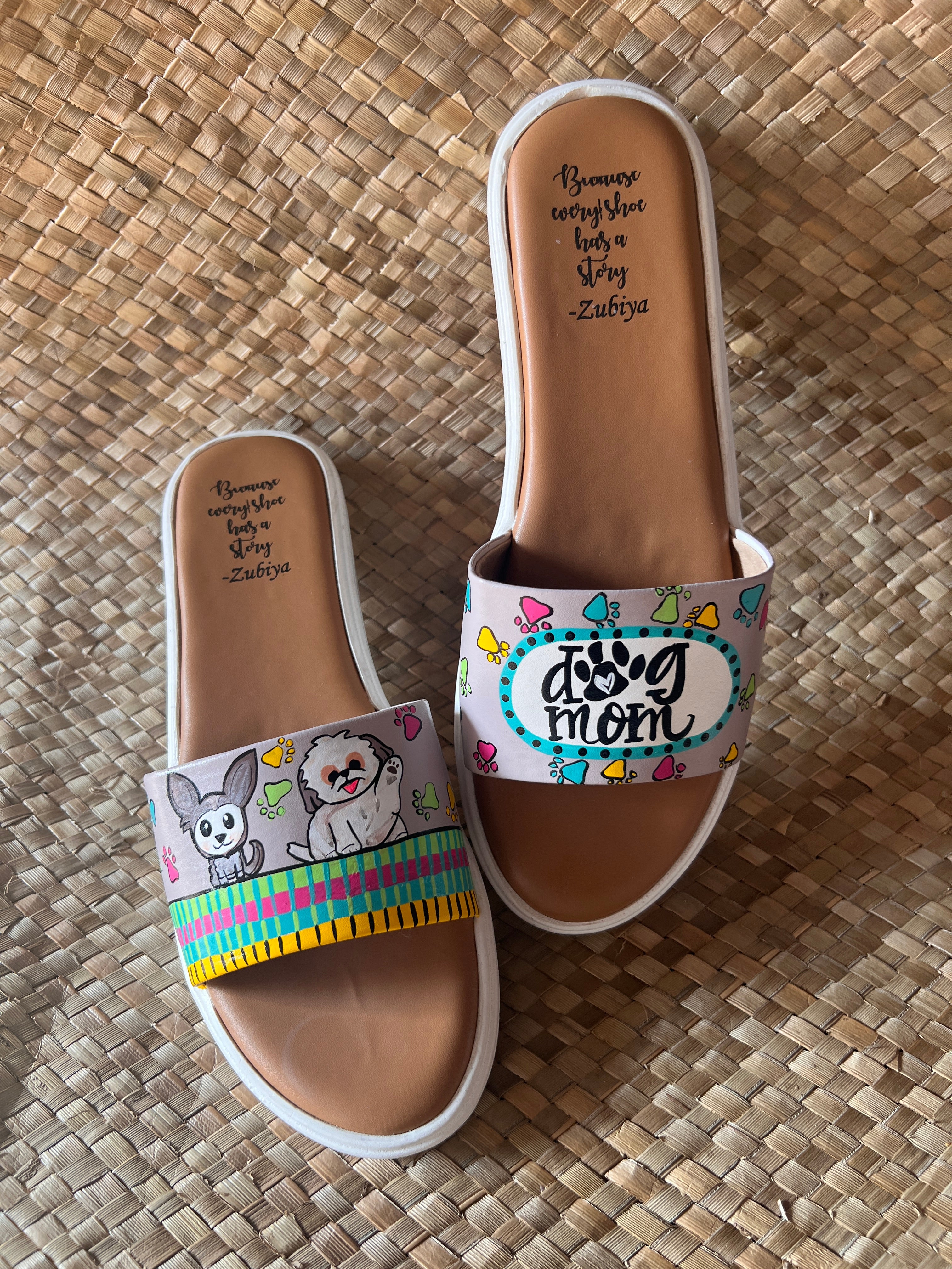 Dog mom white sole slider