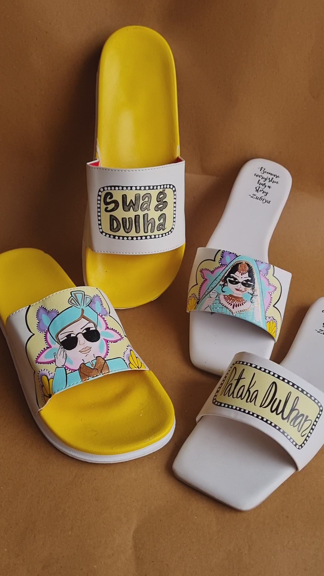 White- yellow Sliders swag couple flats combo