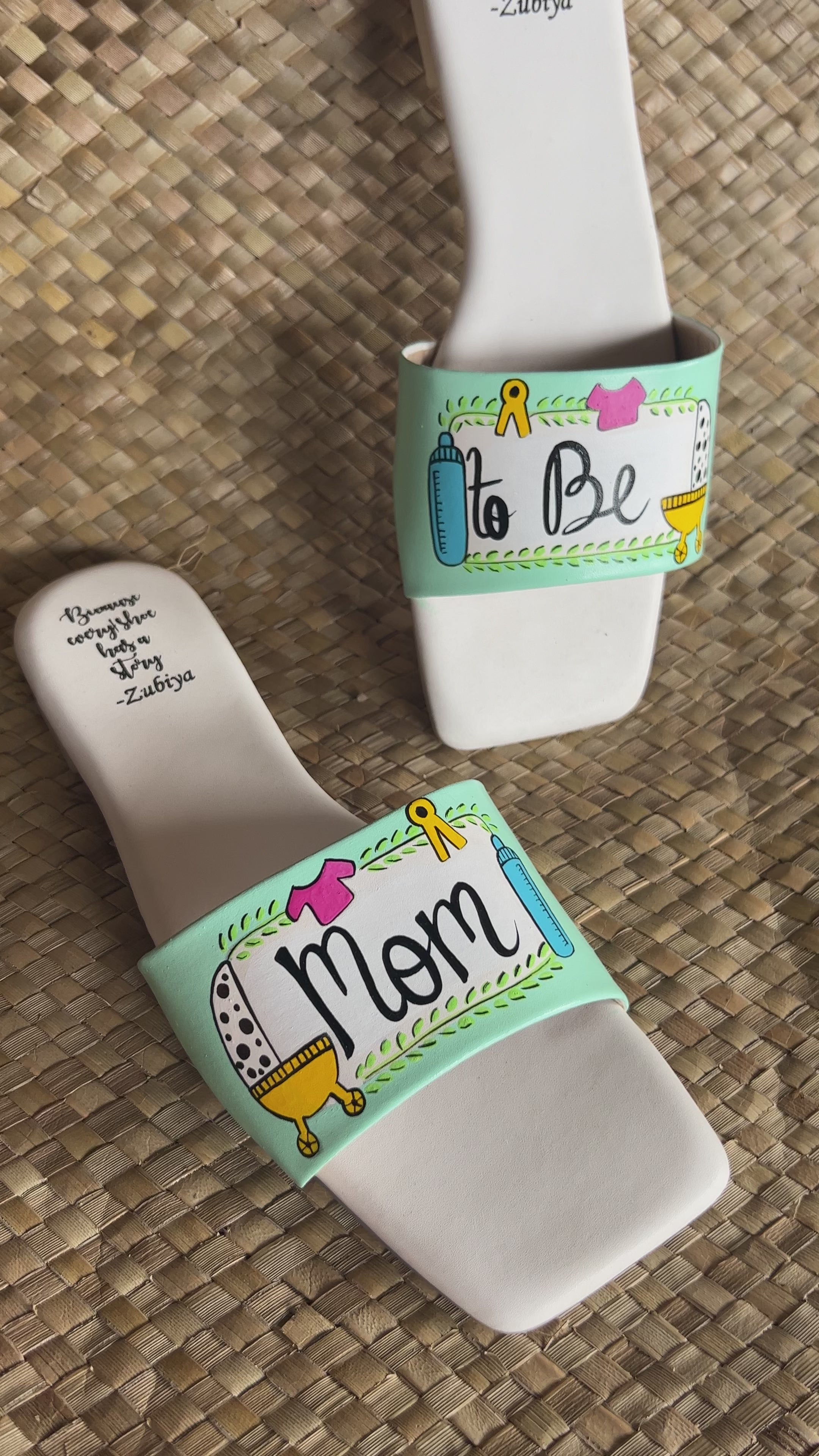 Mom to be Sq Toe aqua green Slides