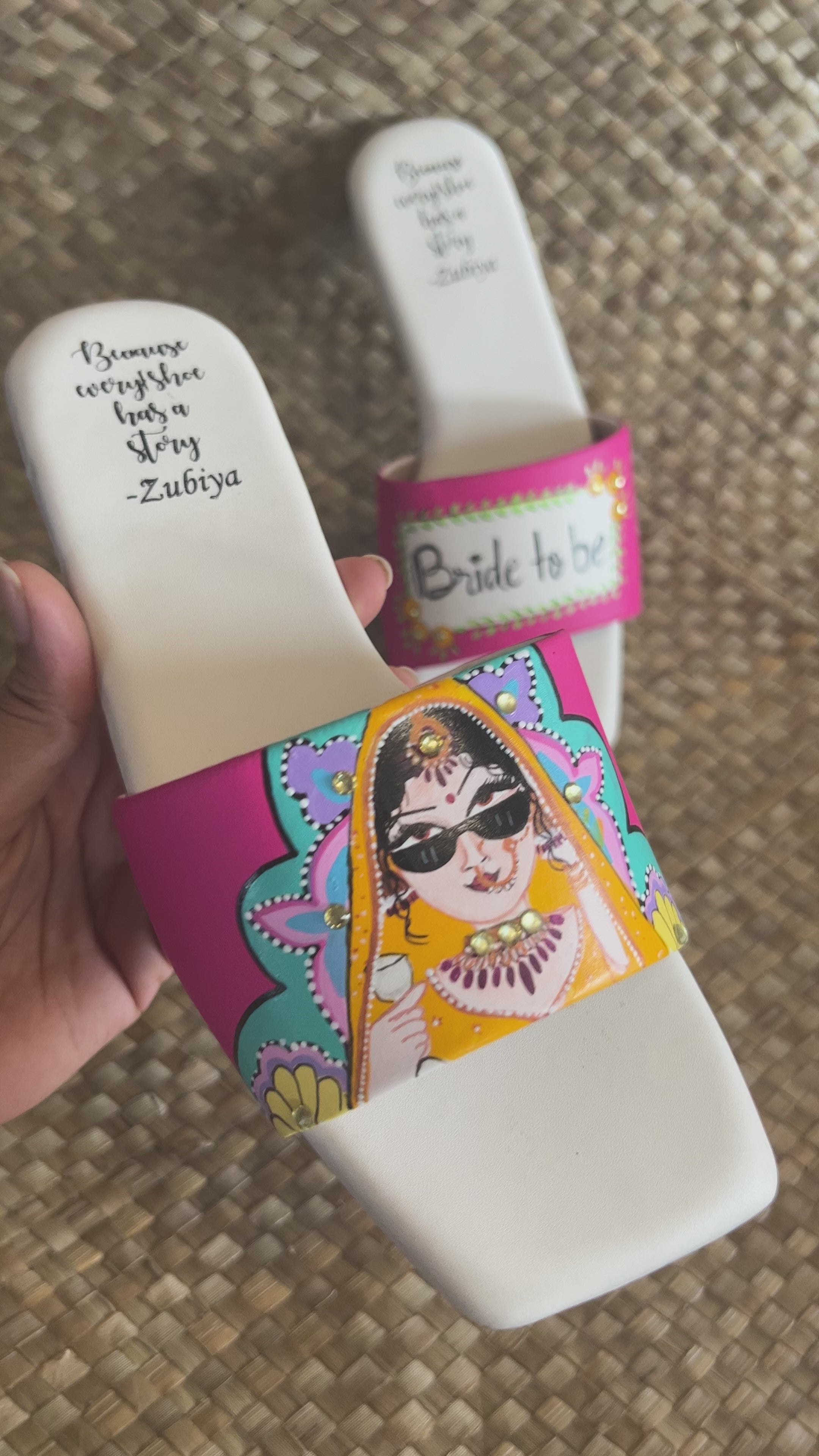 Hot pink swag dulhan sq toe slides