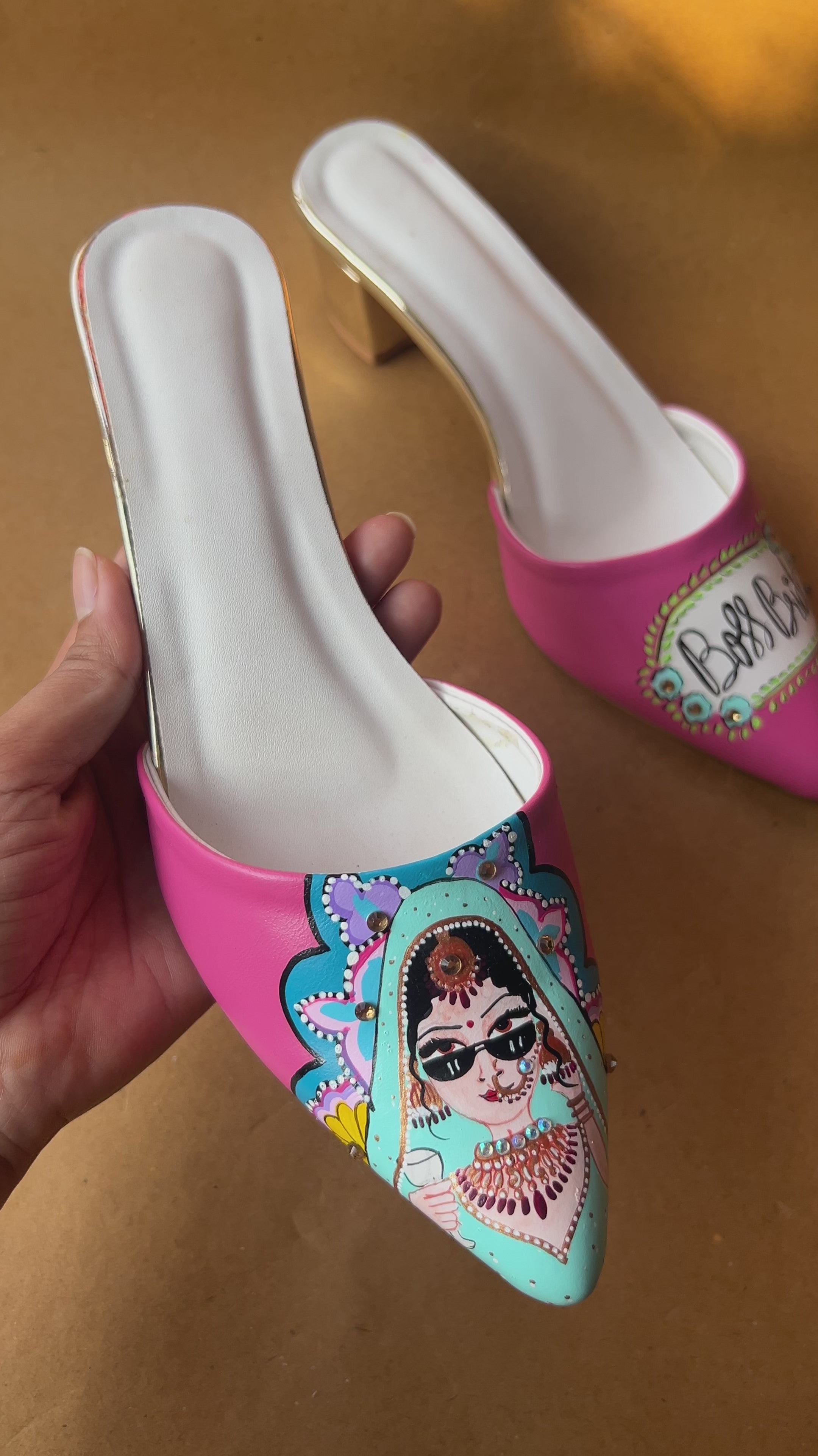 pink 2 inch swag bride mules