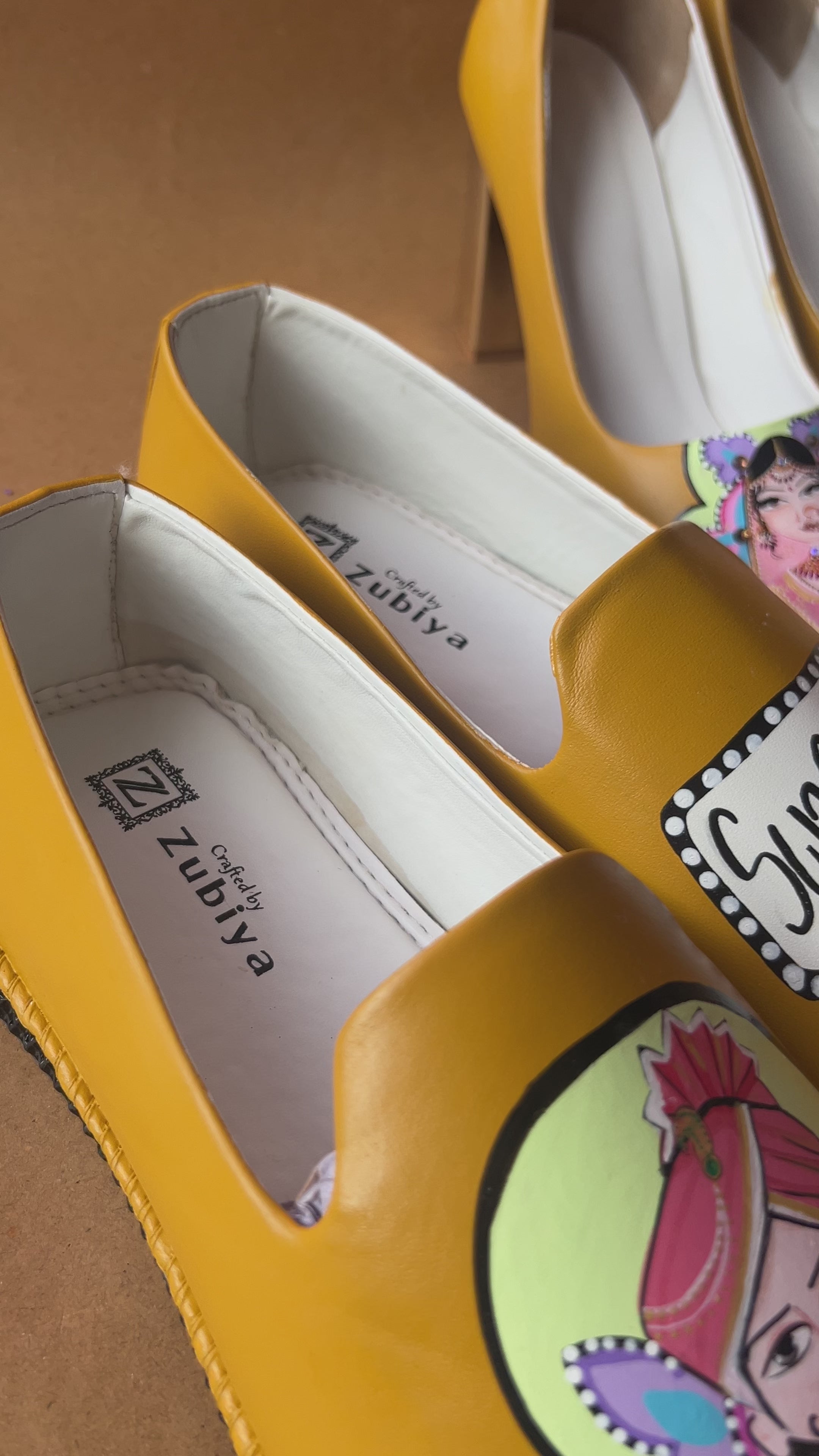 Mustard yellow men’s Mojris - 3.5 inch block heel couple combo