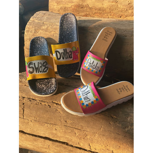 Yellow Mens- Hot Pink Women Slides