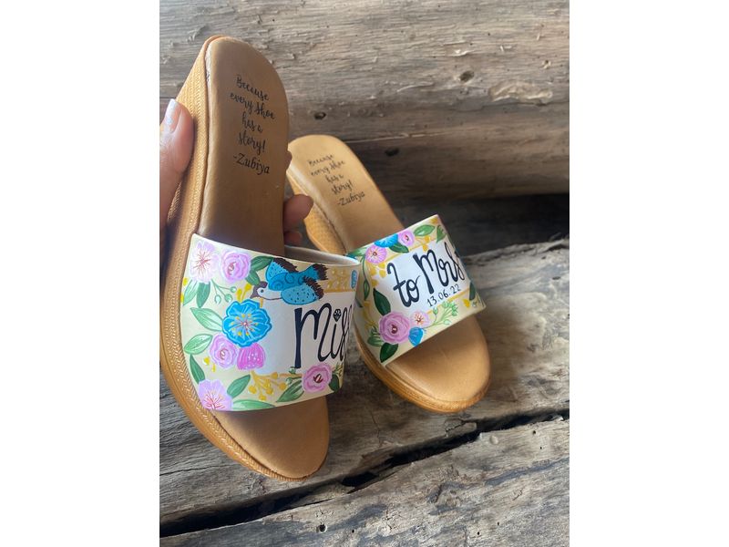 Beige Floral Miss To Mrs Slides