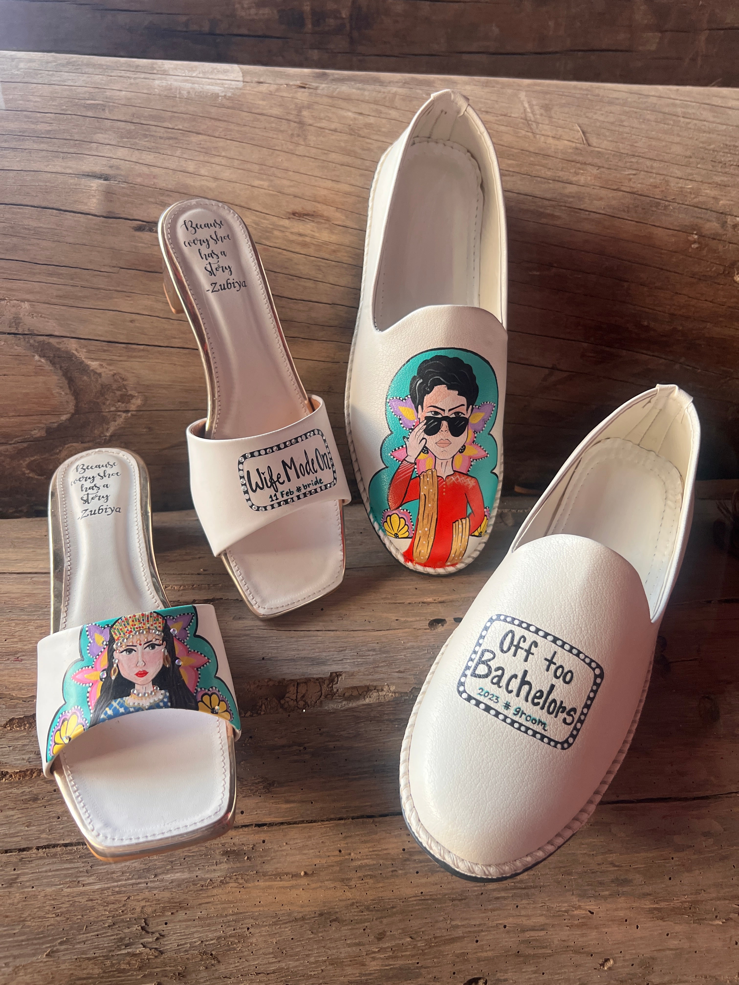 white offbeat groom- bride couple combo