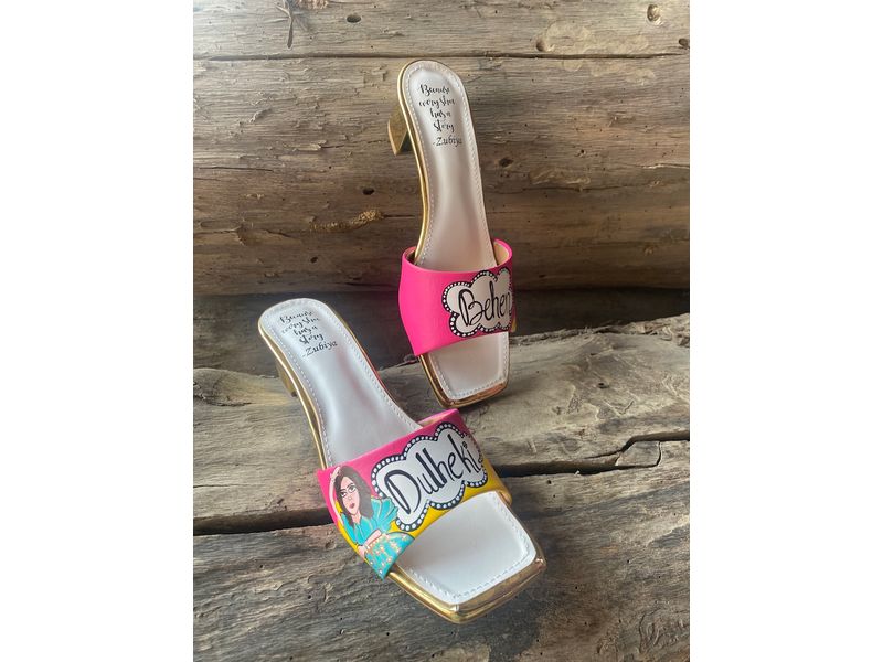 Artwork-2 Inch Sq Toe Heels Slip Ons