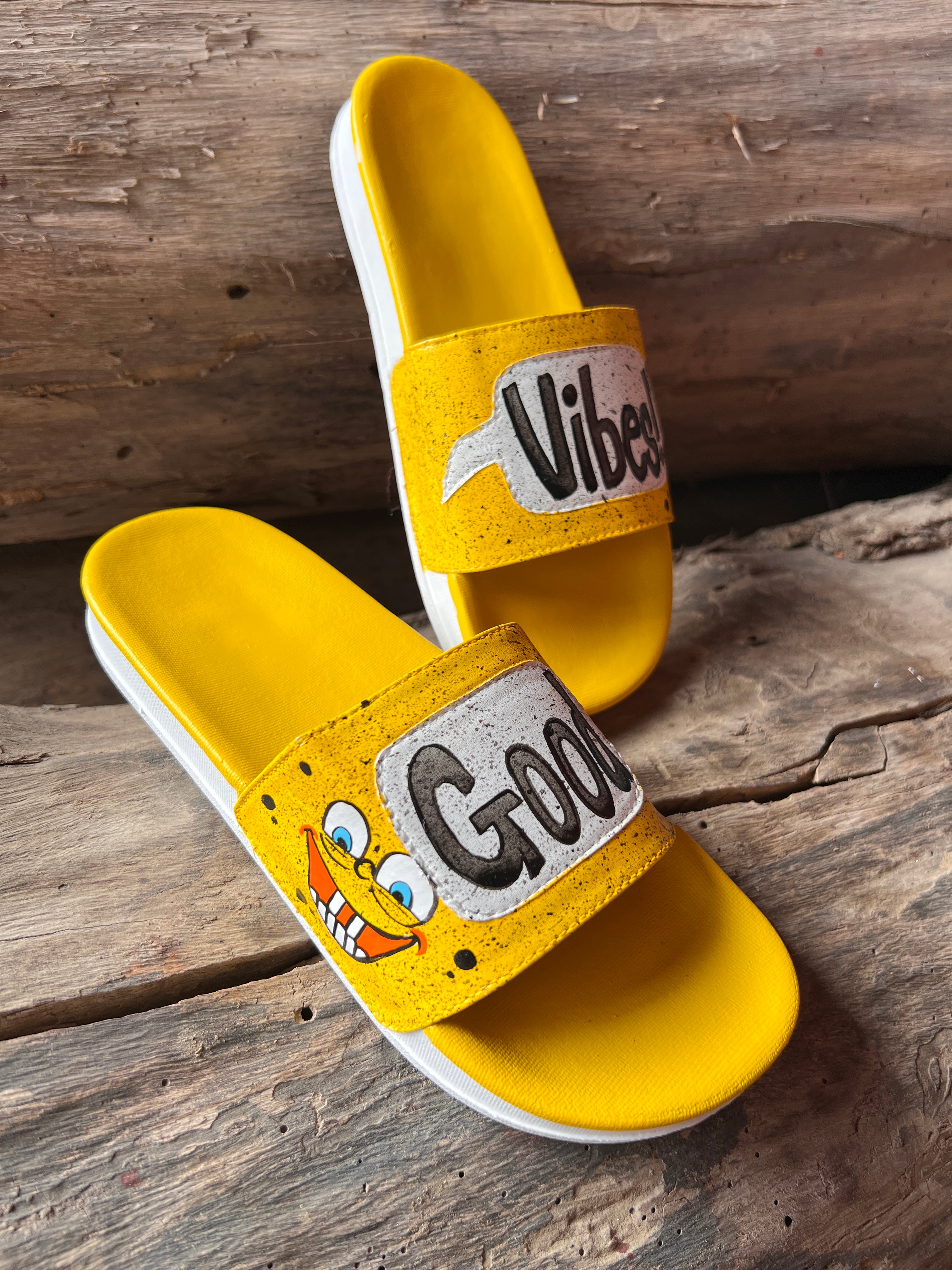 good vibes sponge bob mens slides