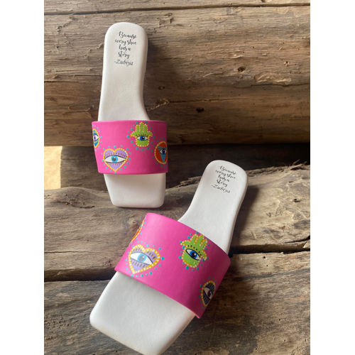 Hand Of Hamsa evil eye  (Hot Pink Sq. Toe) Slides