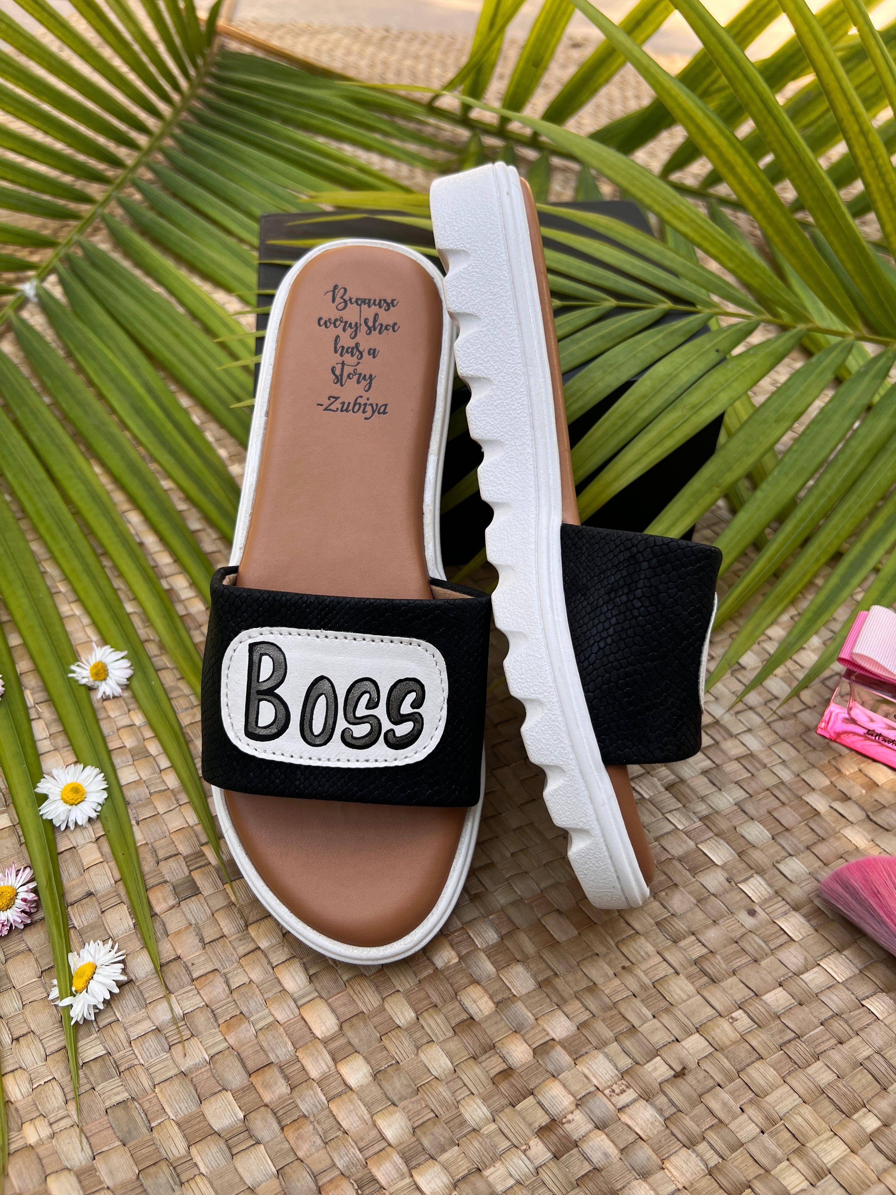 boss babe black slides