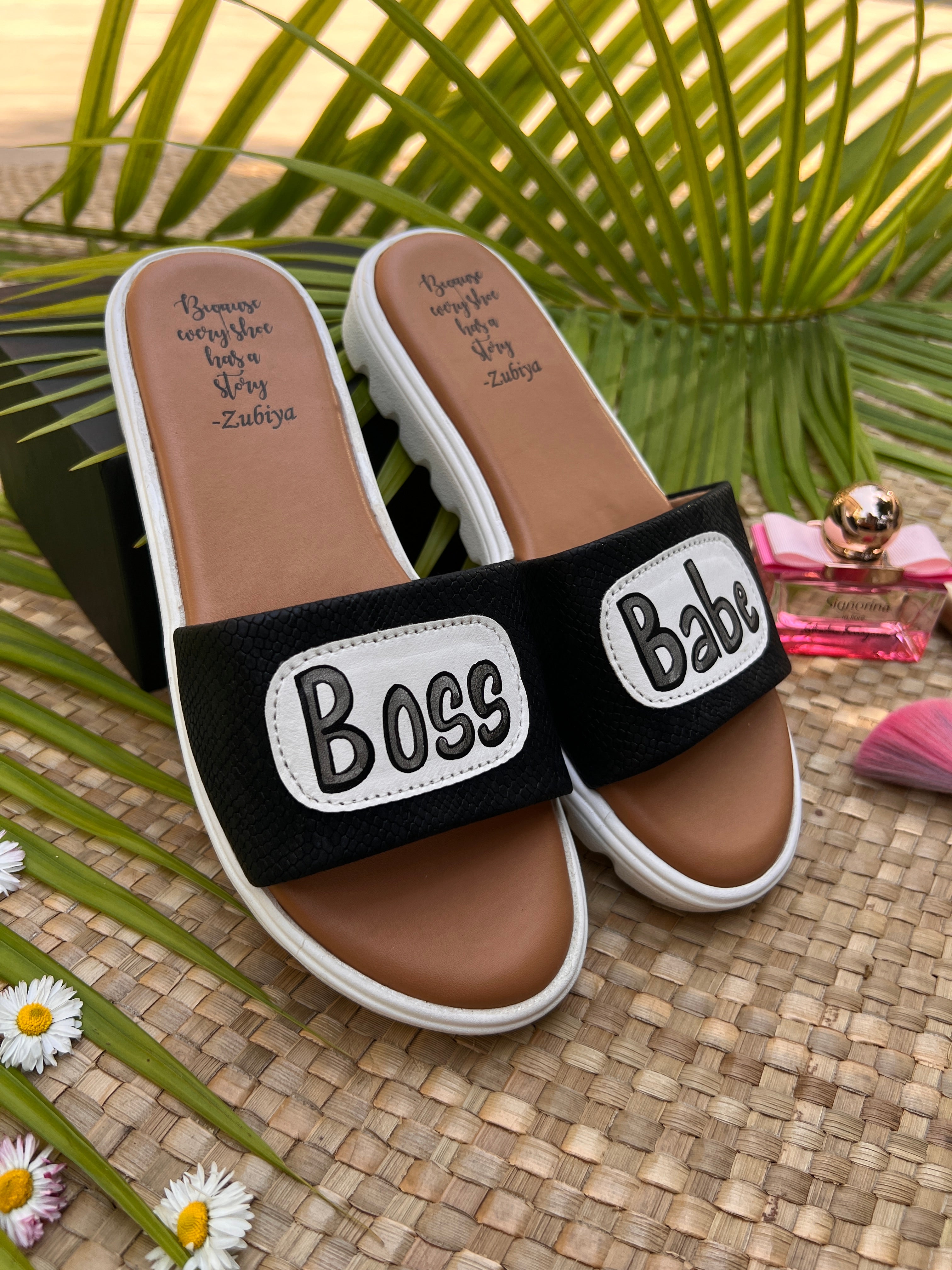 boss babe black slides