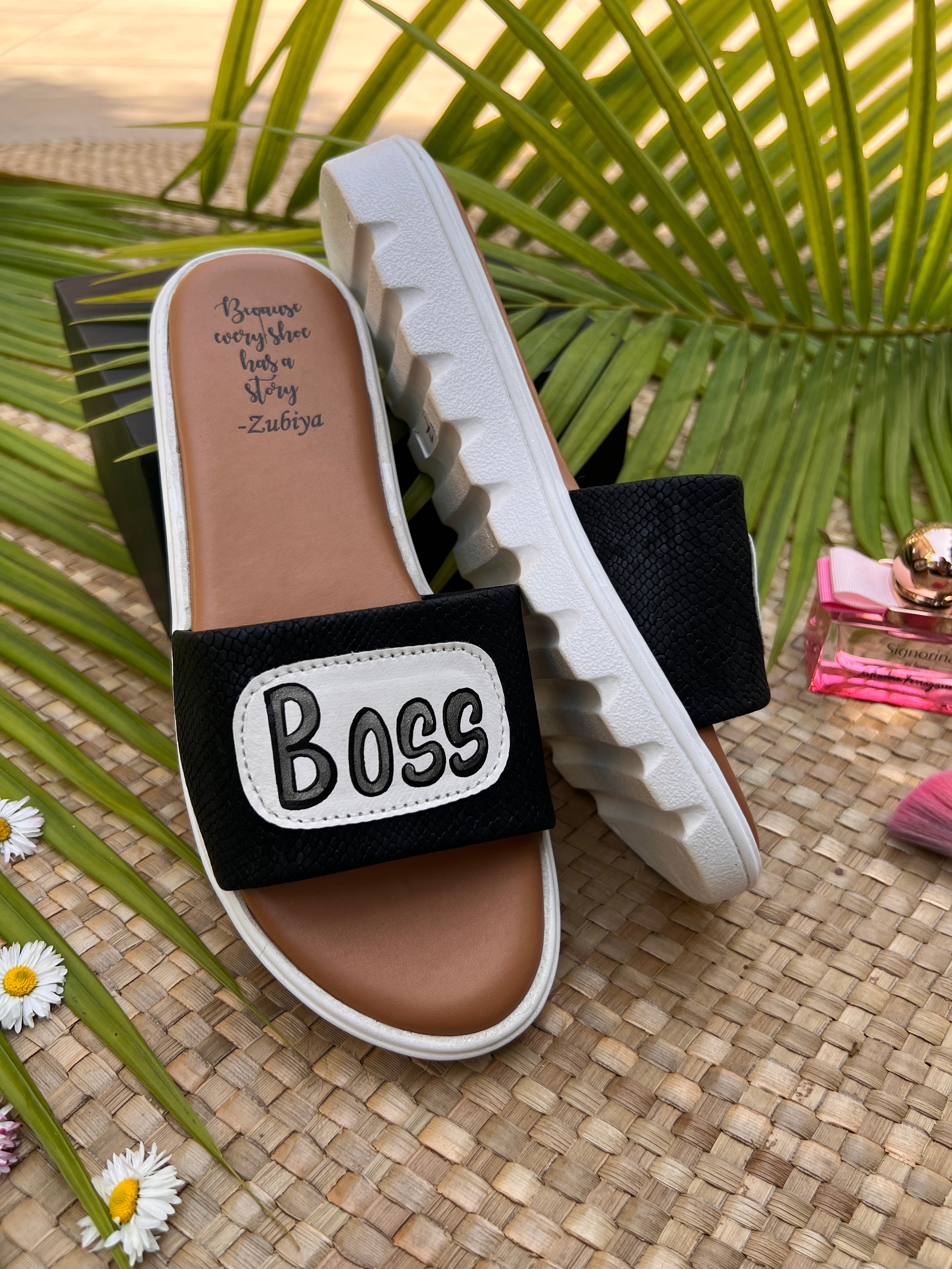 boss babe black slides