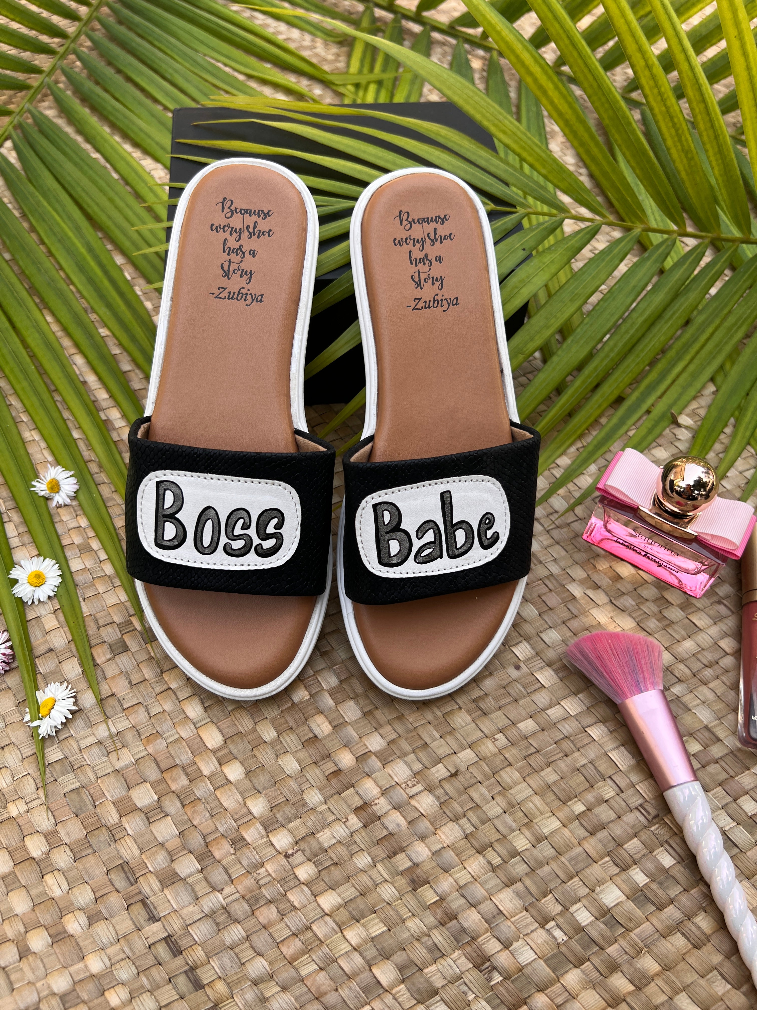 boss babe black slides