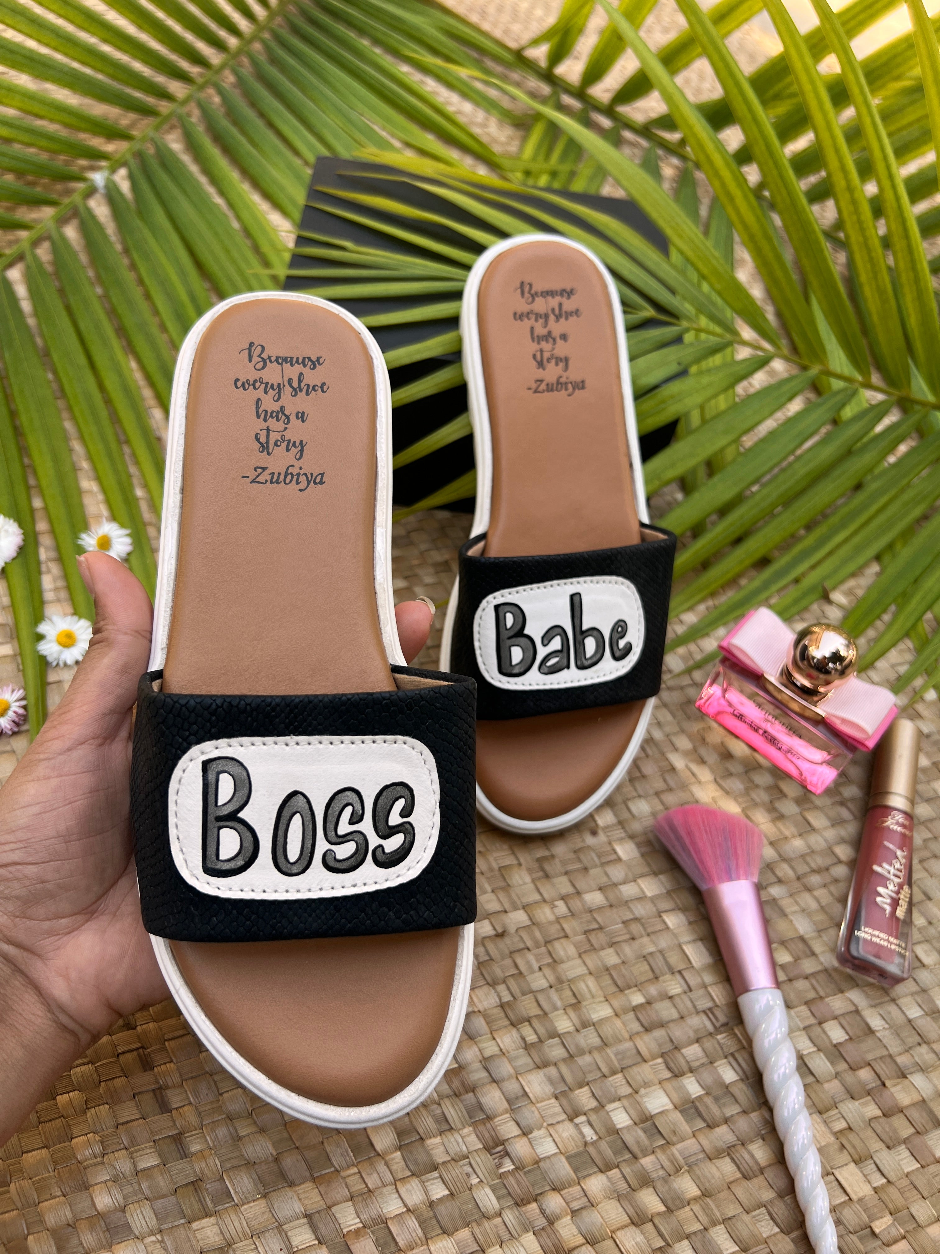 boss babe black slides