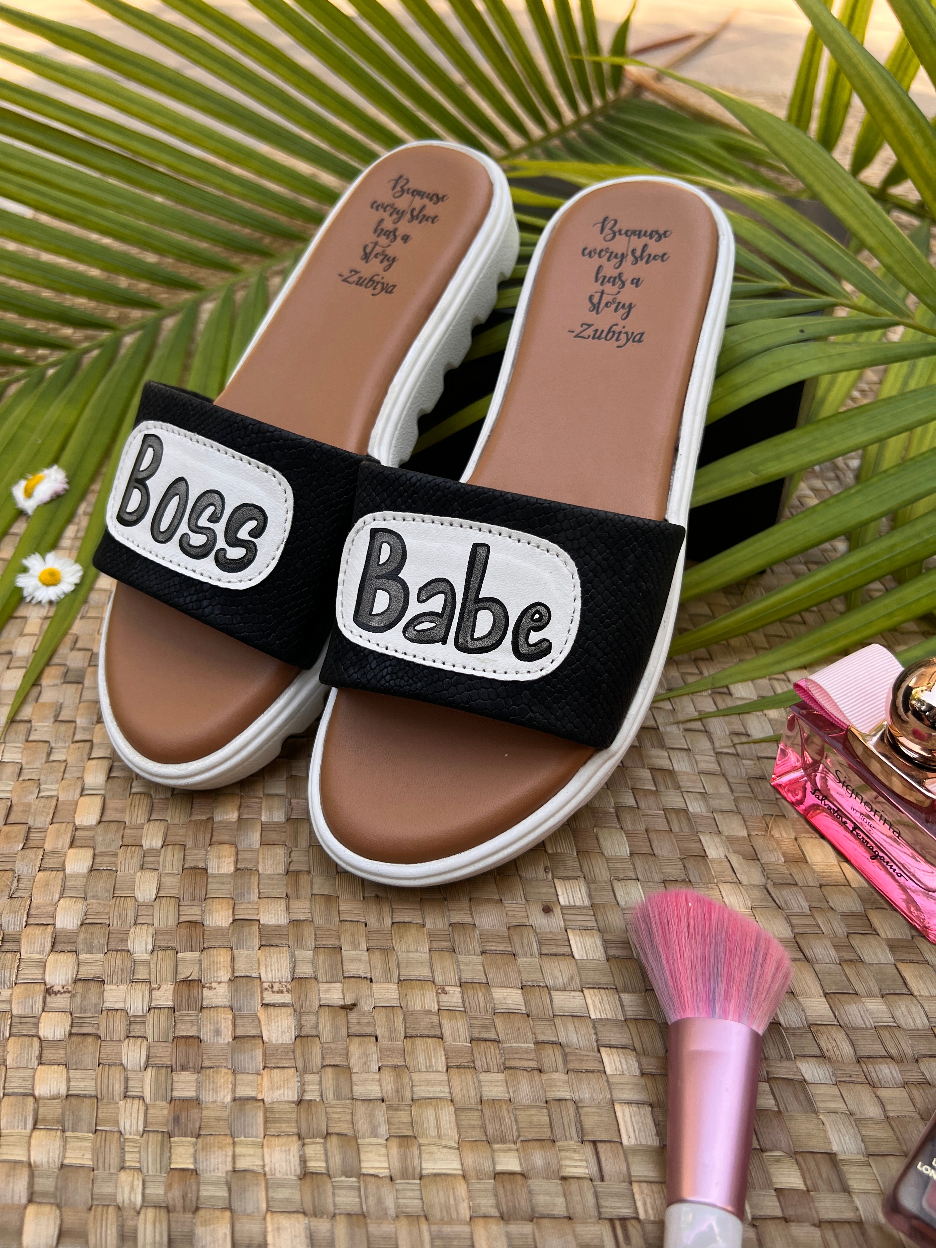 boss babe black slides