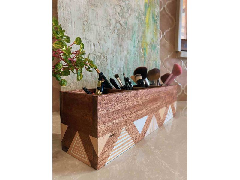 Abstract Beige Makeup-Cutlery Organiser