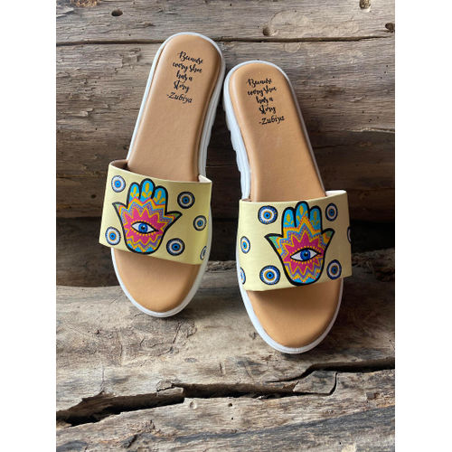 Hamsa evil eye Beige Slides